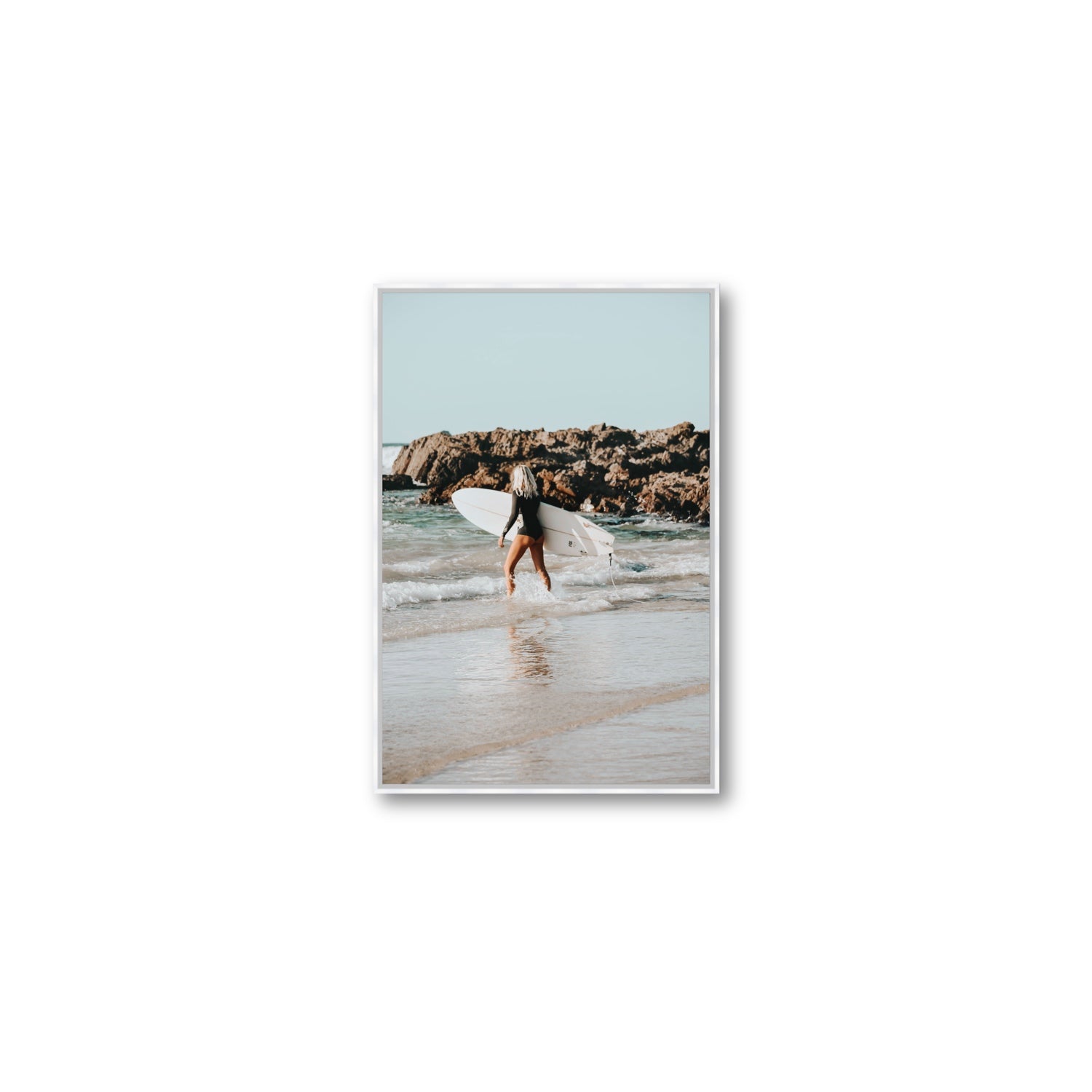 Bethany Byron Bay Surf coastal decor wall art Medium fine art canvas in white float frame