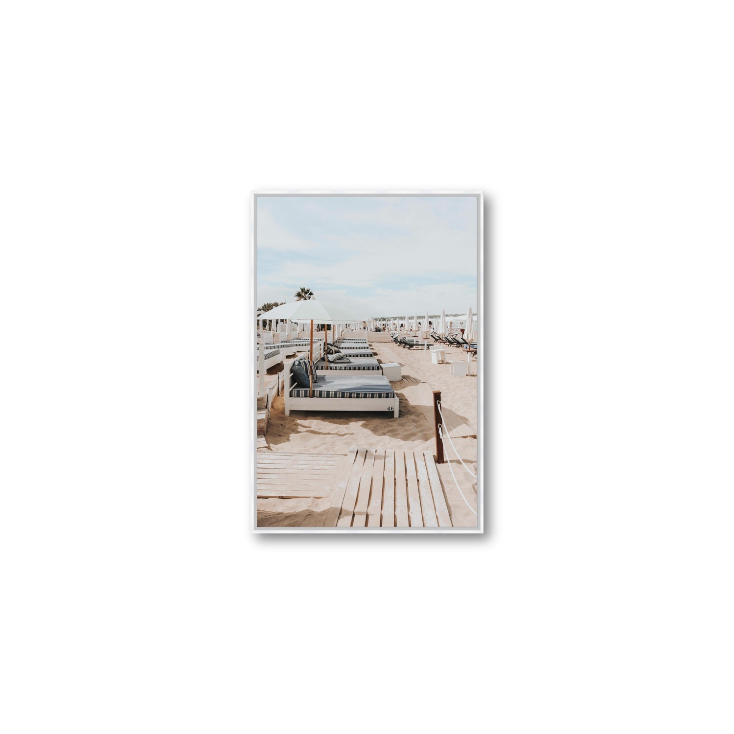 Coastal Repose Puglia beach Mediterranean fine art print Medium fine art canvas in white float frame
