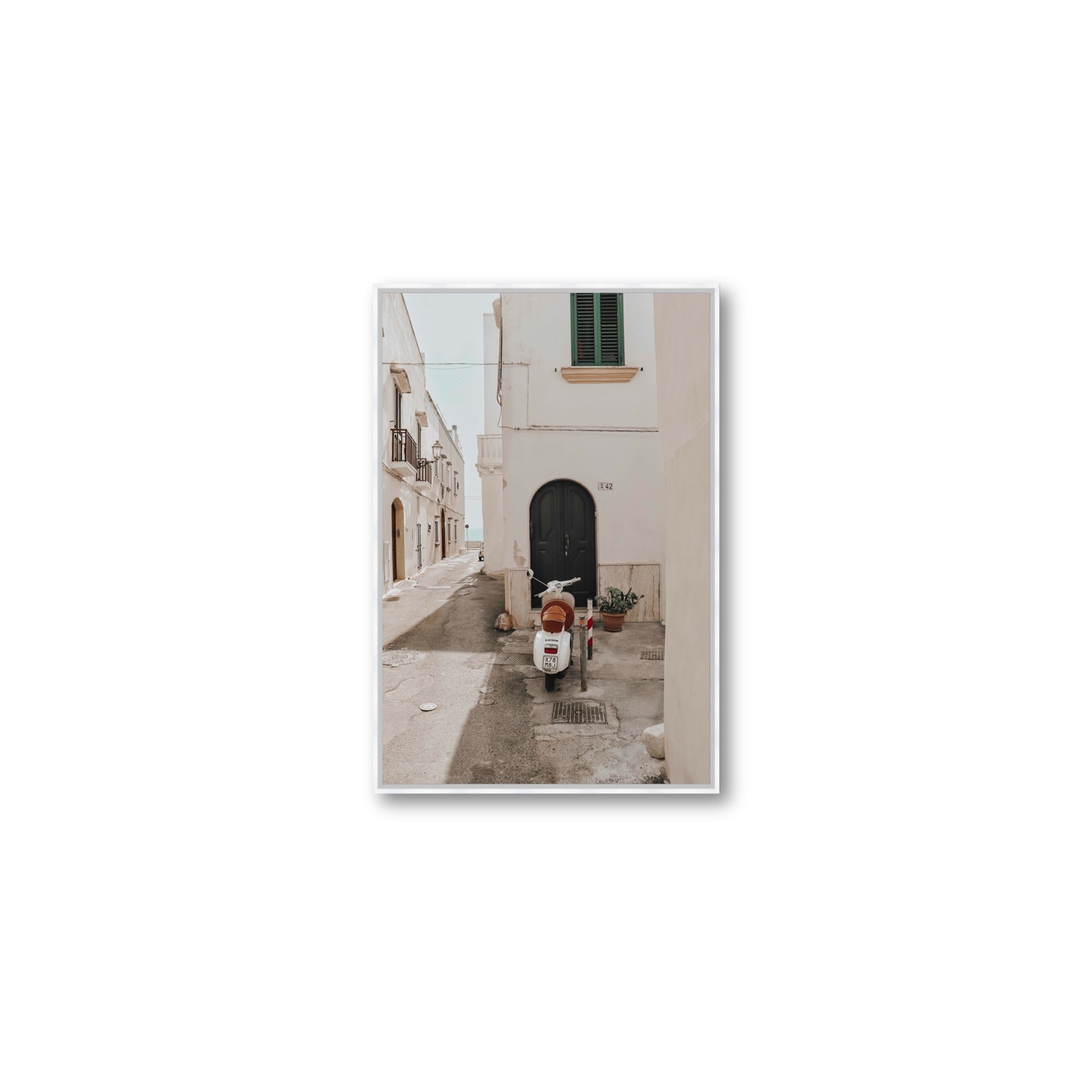 La Casa 42 Puglia Gallipoli Italian wall art Medium fine art canvas in white float frame