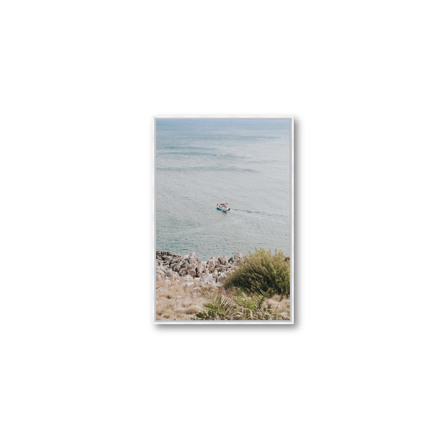 Puglian Departure Puglia coastal Italian wall art Medium fine art canvas in white float frame
