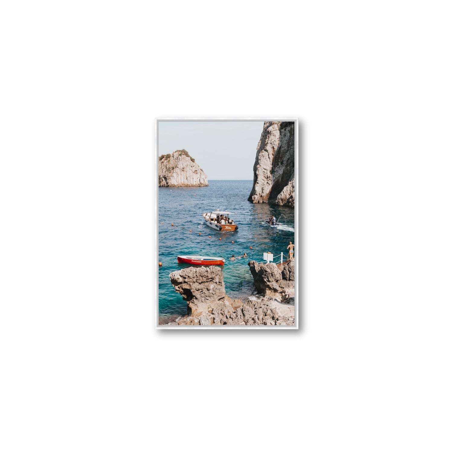 Set Sail fine art print, Capri, Italy, Medium, White Float Frame, Fine Art Canvas