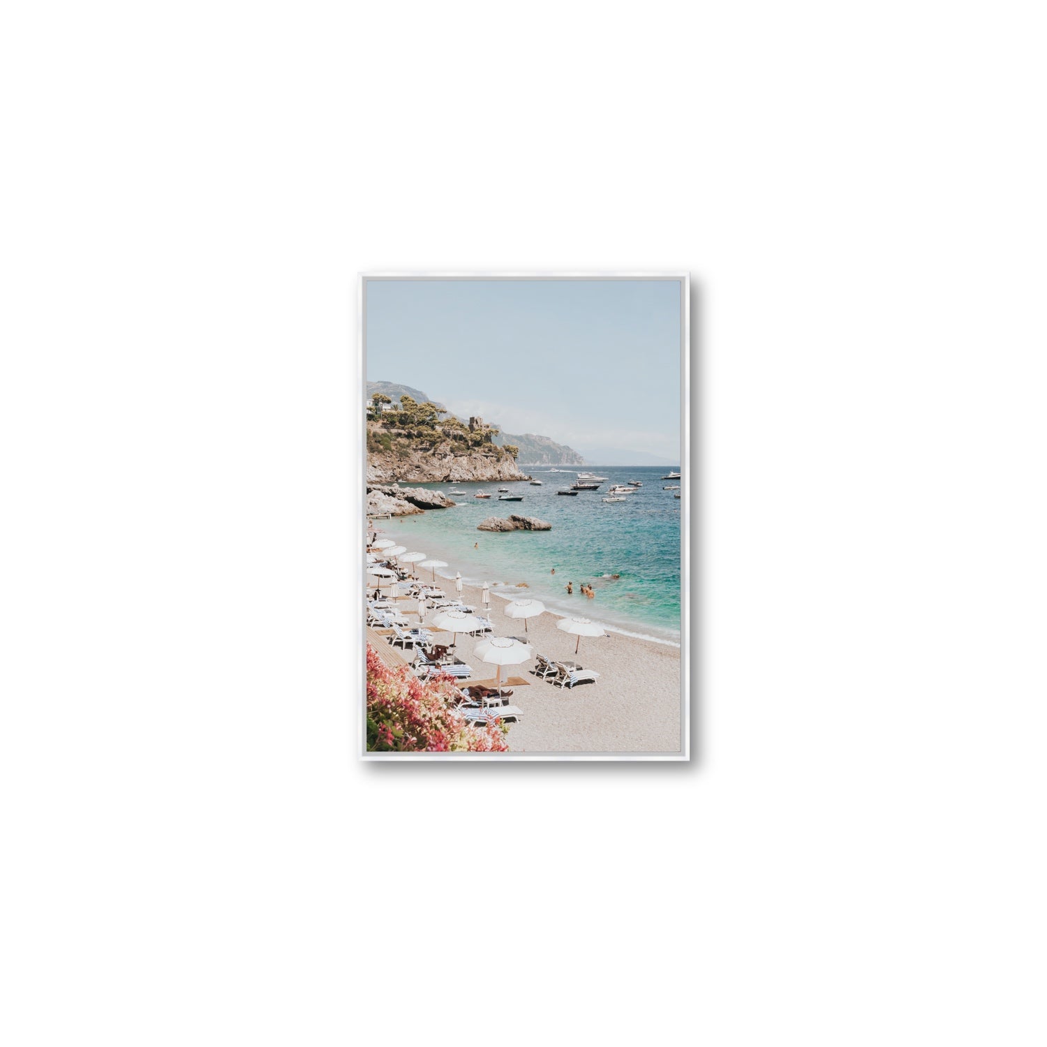 Seaview Refuge Amalfi coastal wall art medium fine art canvas in white float frame