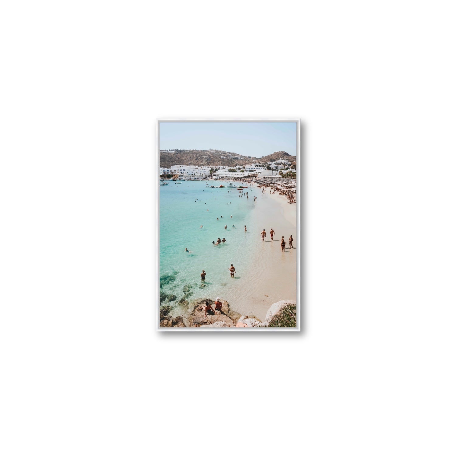 Breathe In The Salty Air Mykonos Greek island wall art Medium fine art canvas in white float frame