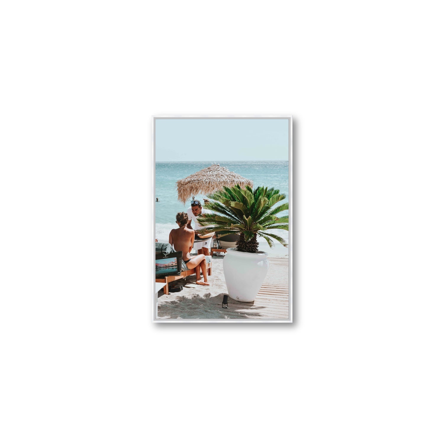 At Your Service Mykonos Greek island wall art Medium fine art canvas in white float frame