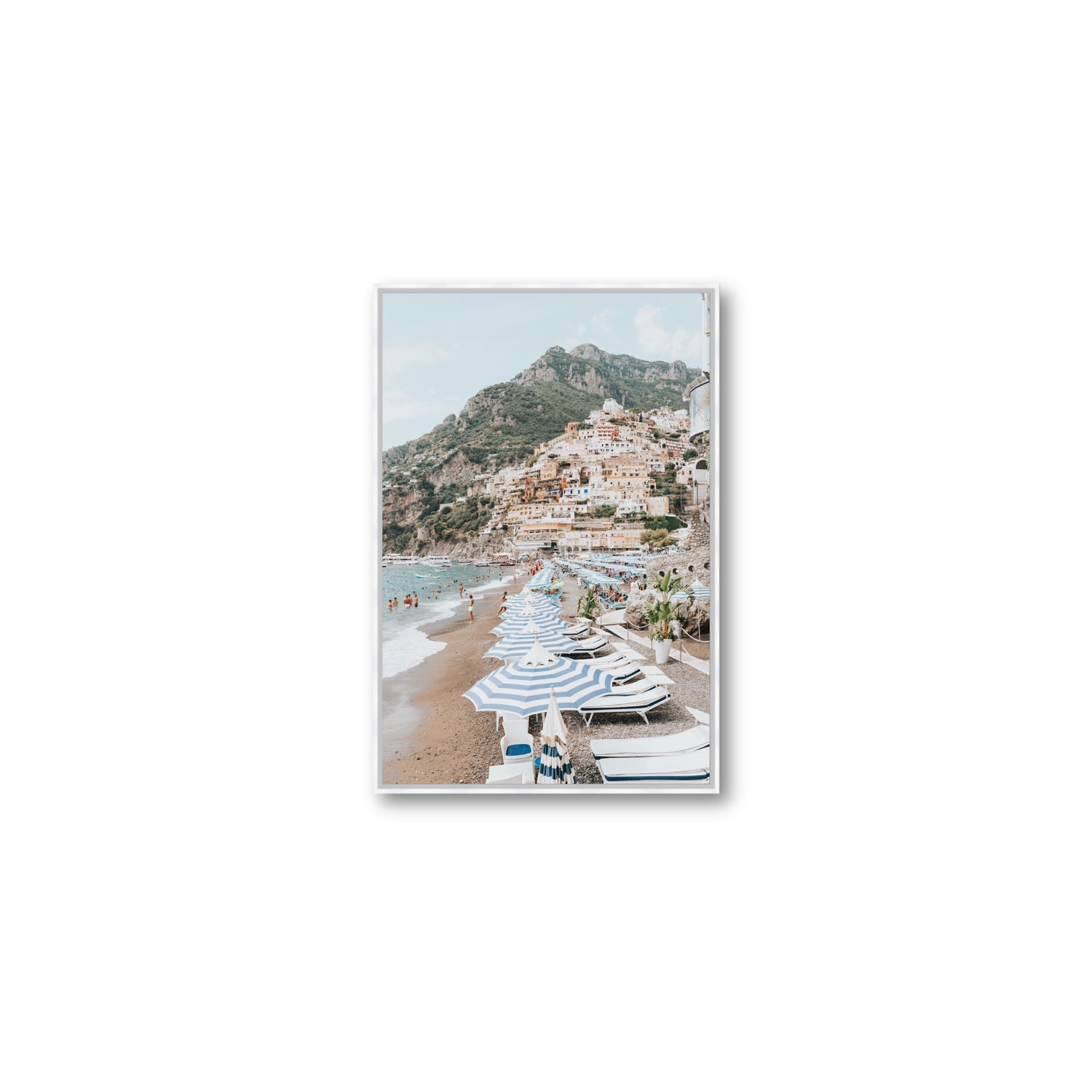 The Cliffside Village fine art print, Positano, Italy, Medium, White Float Frame, Fine Art Canvas