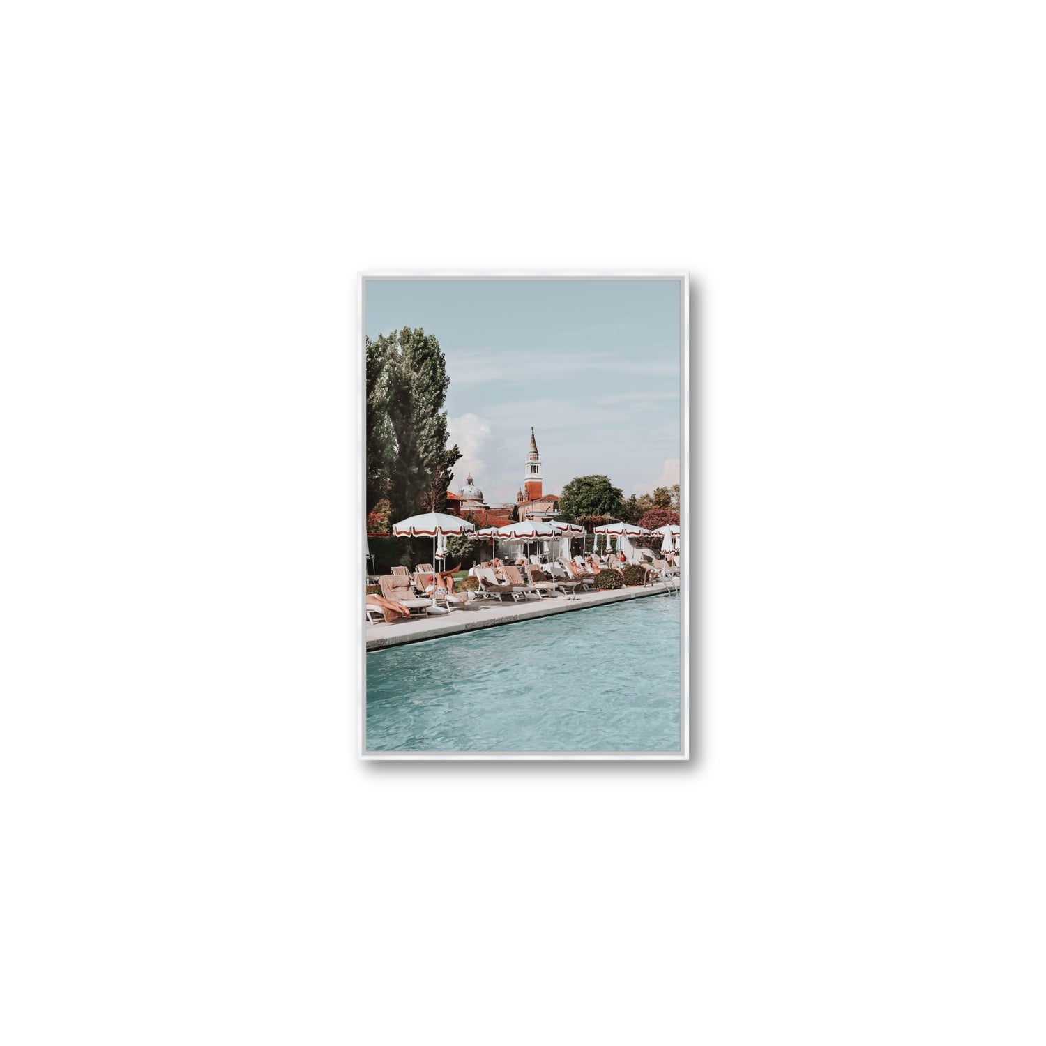 Poolside Perch Venice Italian wall art Medium fine art canvas in white float frame
