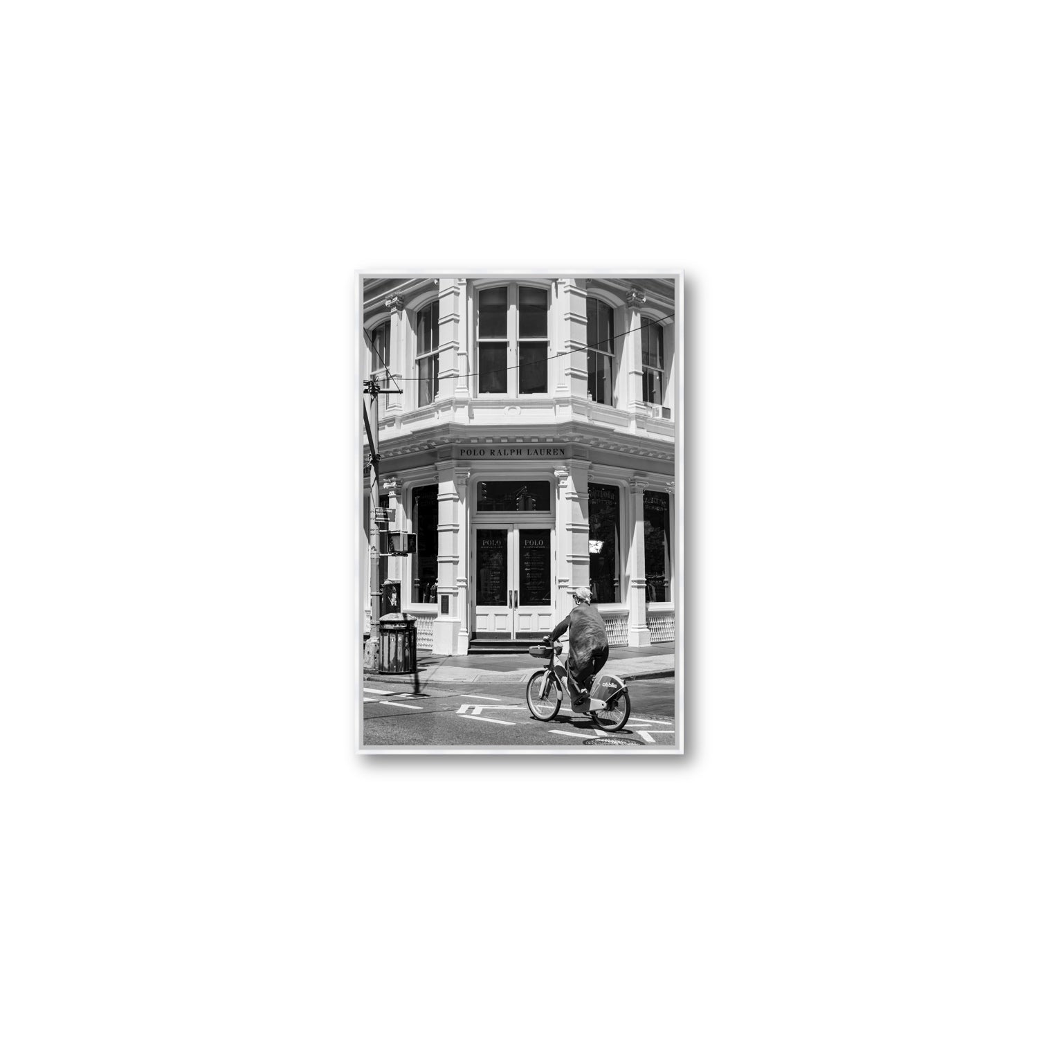 Downtown Rider New York NYC Black & White wall art Medium fine art canvas in white float frame