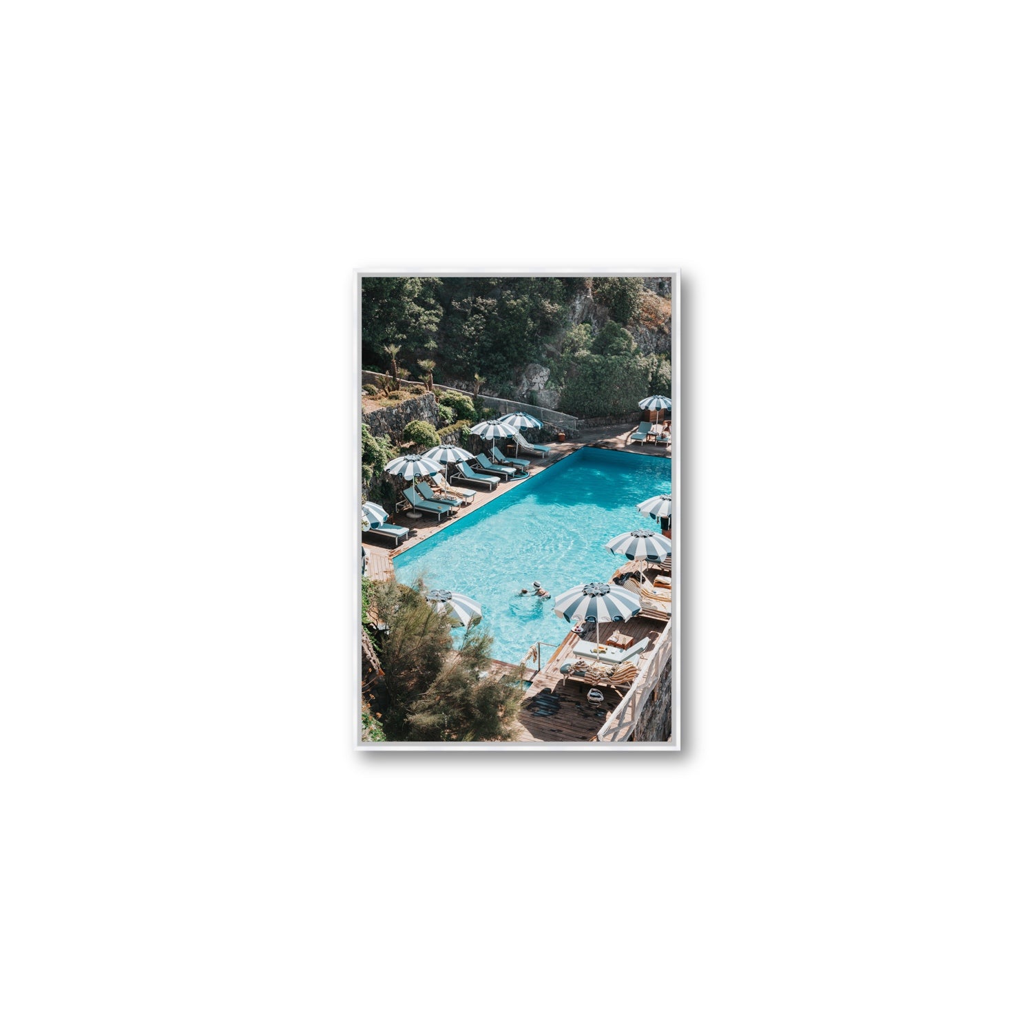 Poolside Paradise fine art print, Ischia, Italy, Medium, White Float Frame, Fine Art Canvas