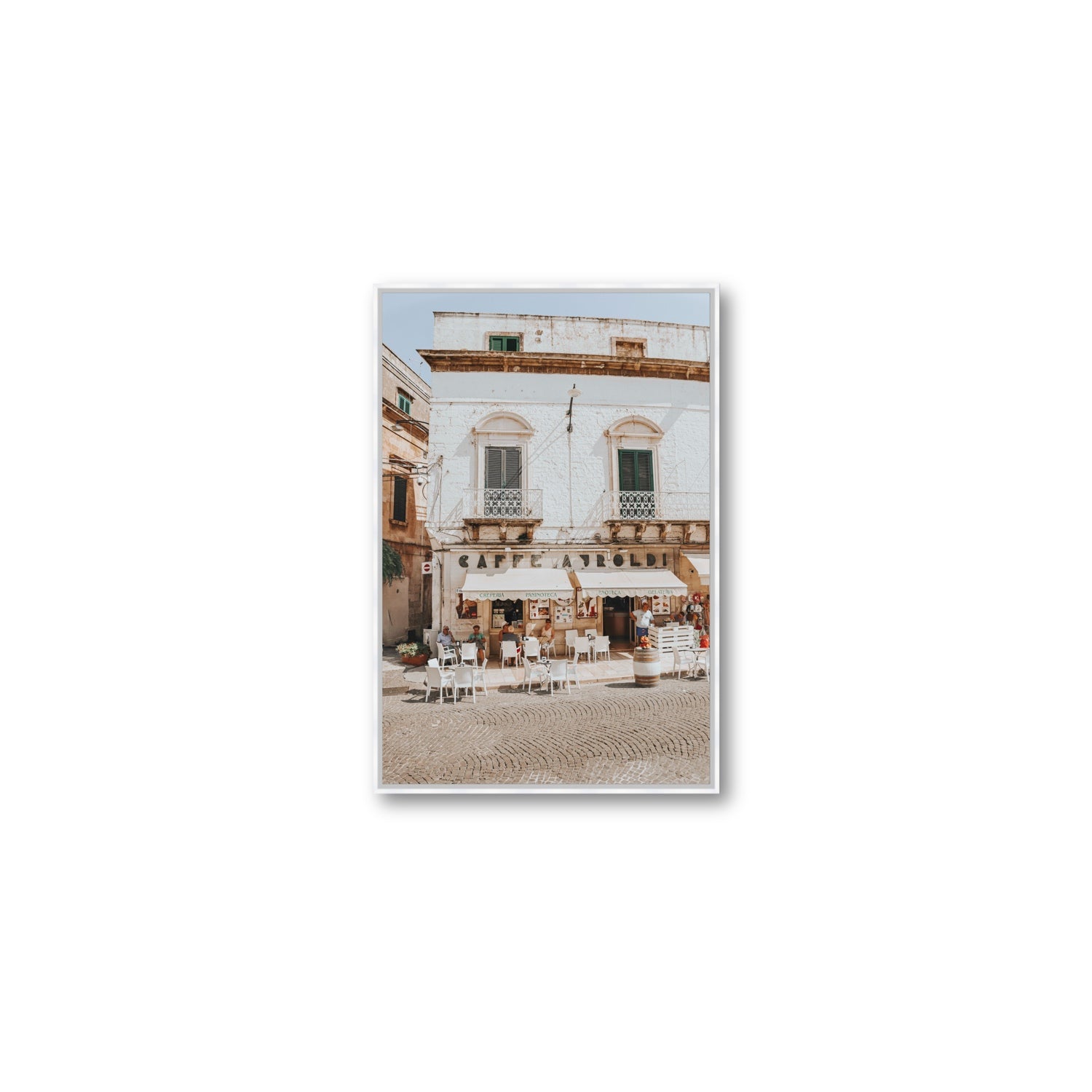 L'Ora di Pranzo Puglia L’Ora di Pranzo Italian art print Medium fine art canvas in white float frame