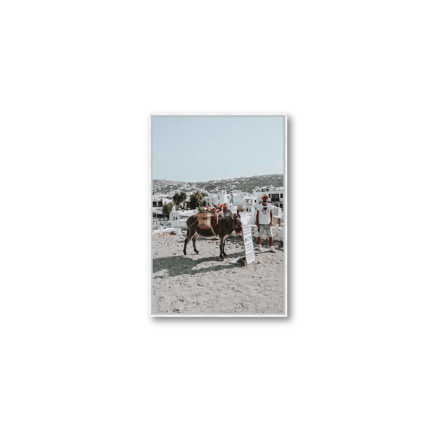 Let The Journey Begin Mykonos Greek island wall art Medium fine art canvas in white float frame