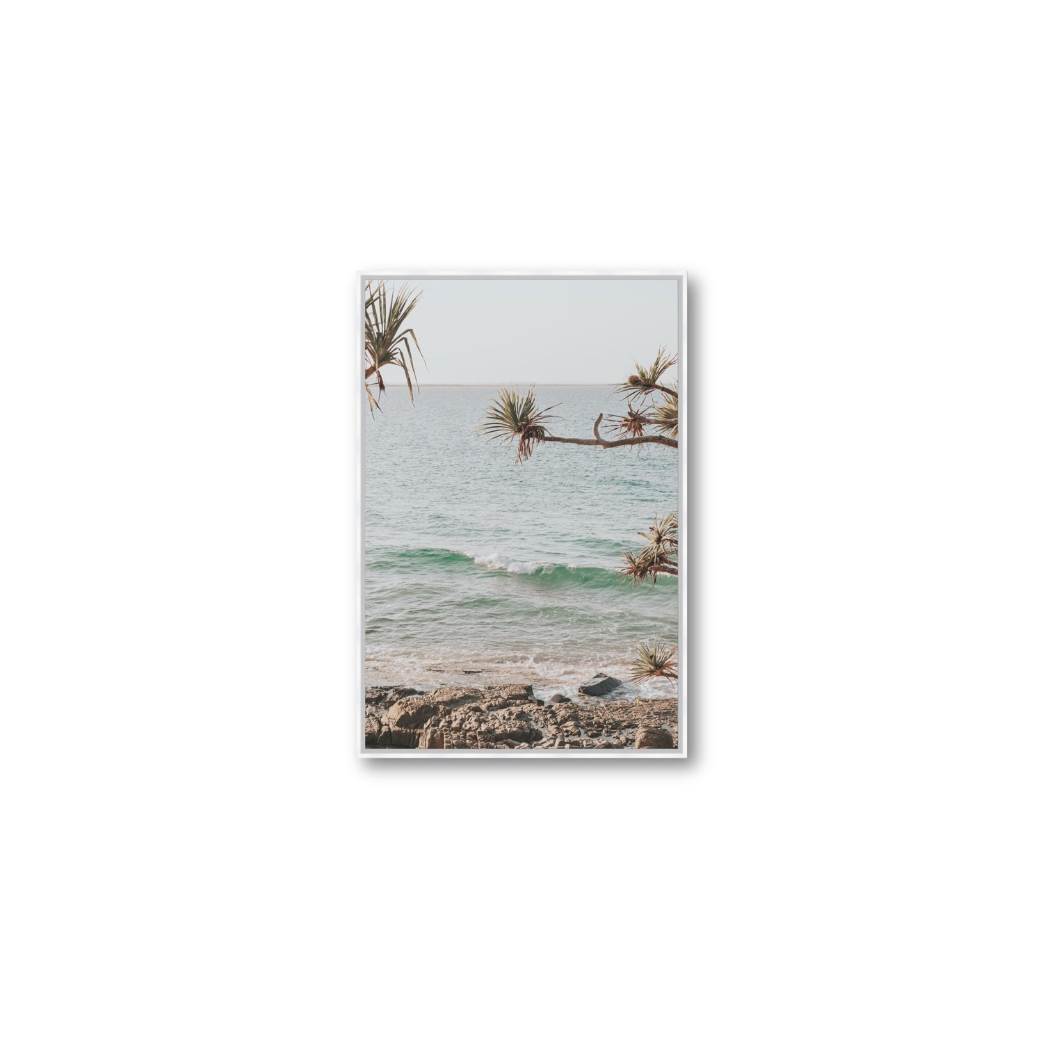 Good Vibrations fine art print, Noosa, Australia, coastal scenes artwork, Medium, White Float Frame, Fine Art Canvas