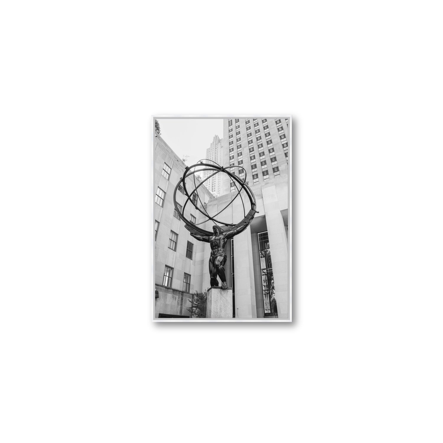 Atlas Ascends New York NYC Black & White wall art Medium fine art canvas in white float frame