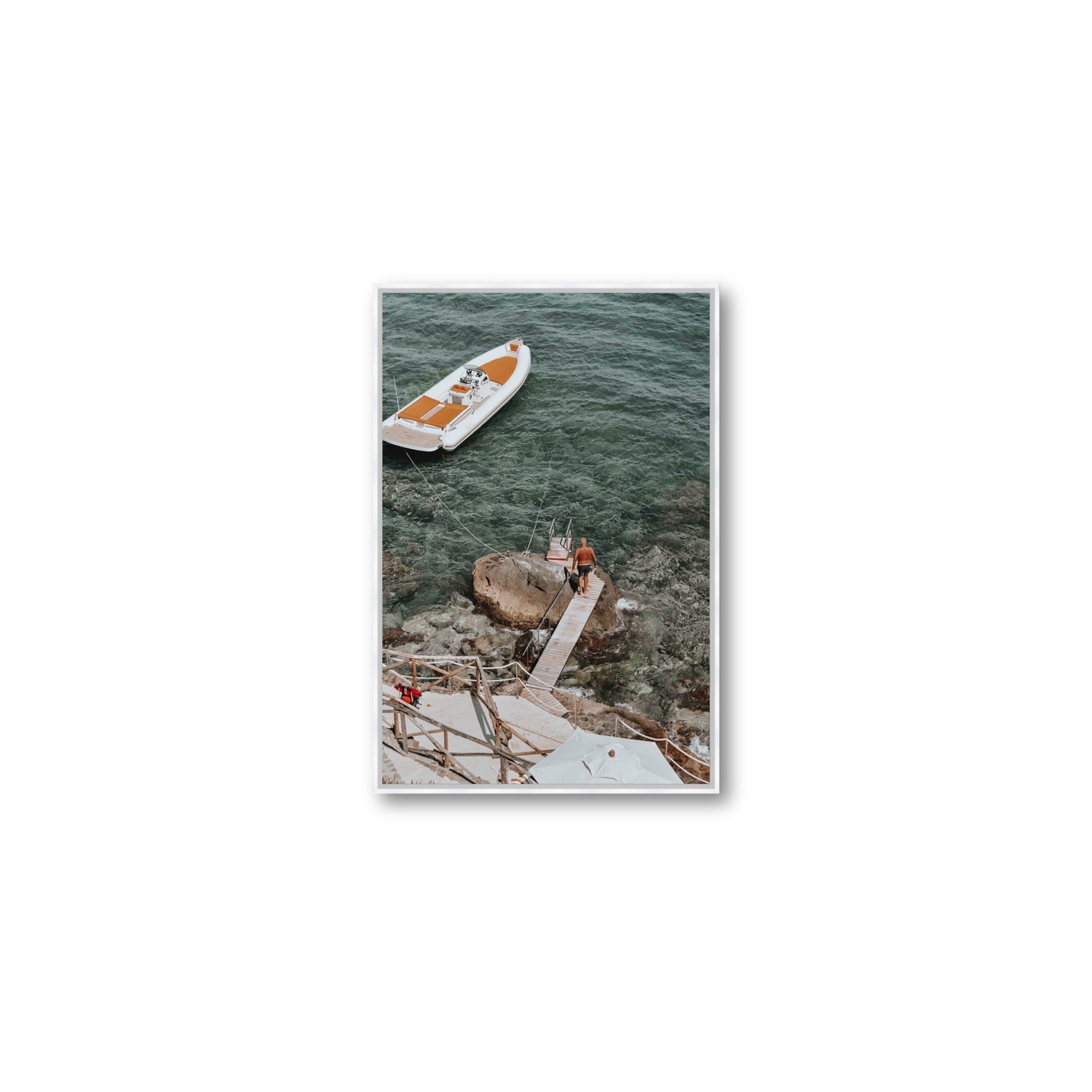 Secret Cove Tuscany coastal Italian wall art Medium fine art canvas in white float frame