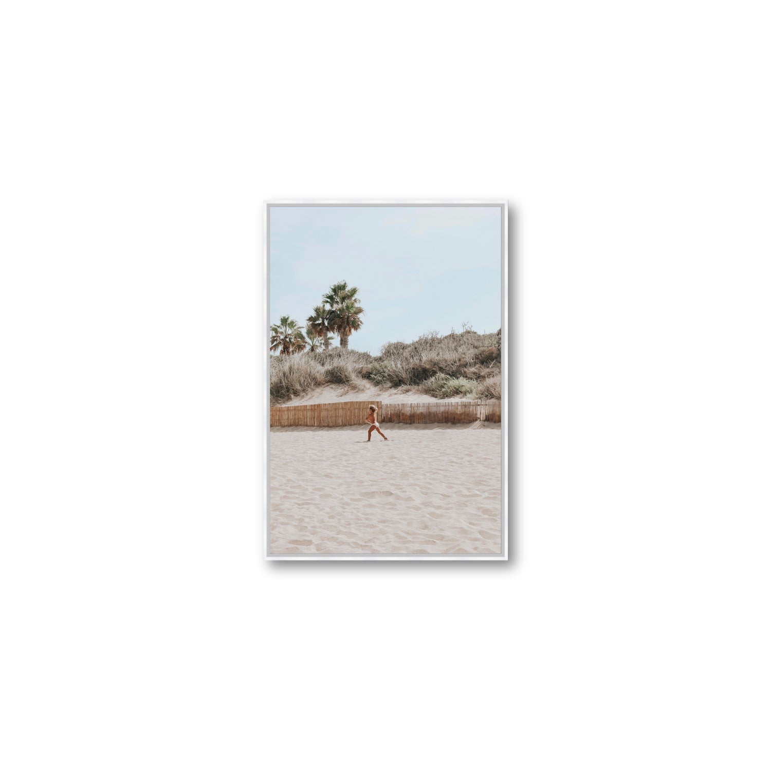 Joyful Sprint Puglia beach coastal fine art print Medium fine art canvas in white float frame