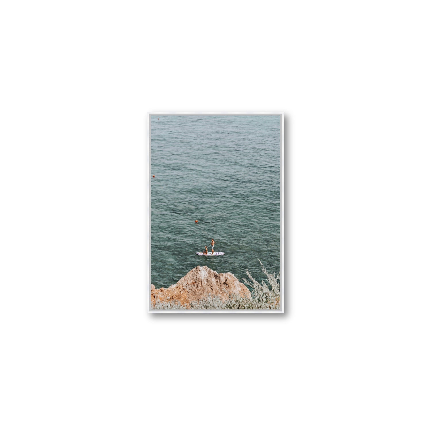 Into The Vibe Without Getting Wet Tuscany coastal wall art Medium fine art canvas in white float frame