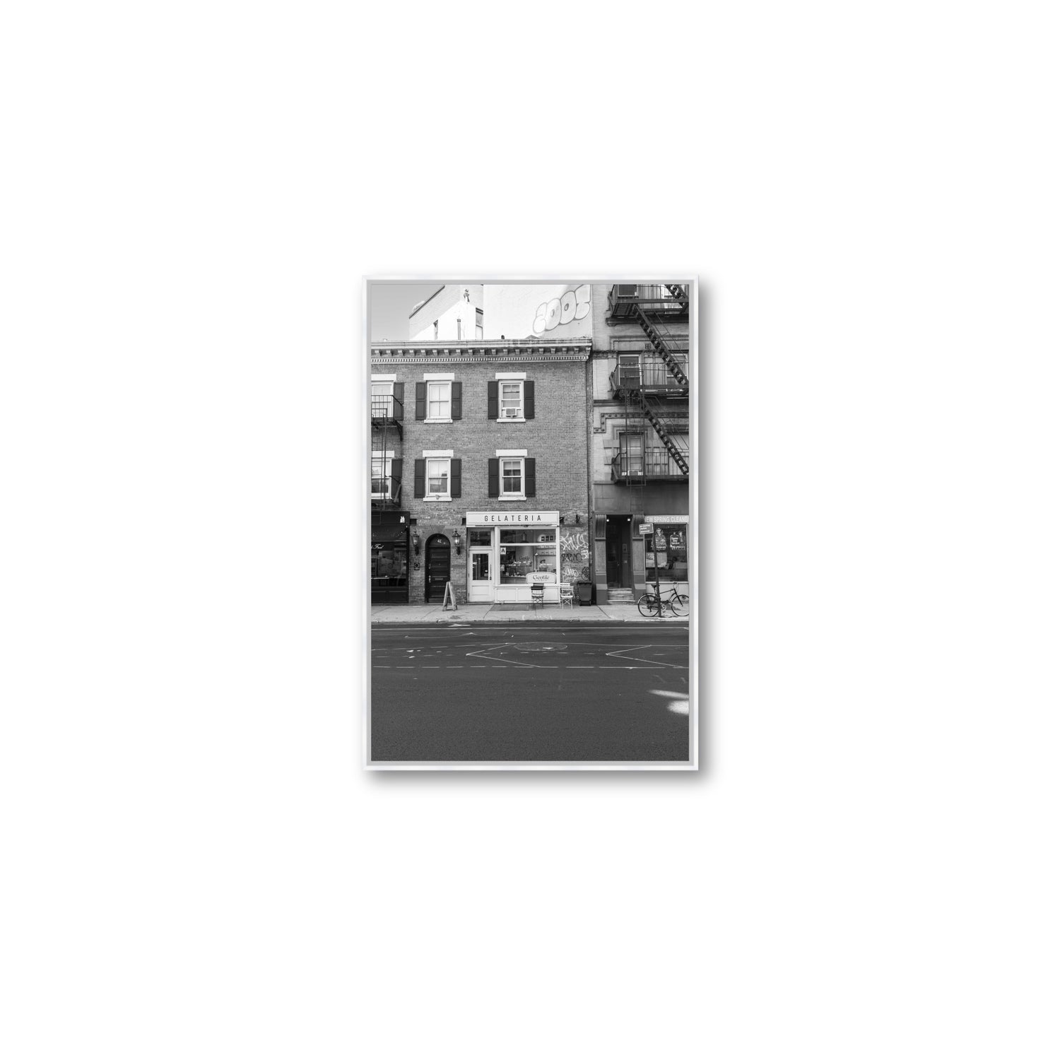 Gelateria New York NYC Black & White wall art Medium fine art canvas in white float frame