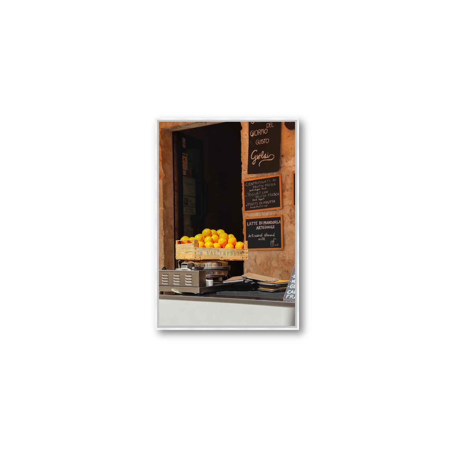 Luminous Citrus Puglia Ostuni Italian wall art Medium fine art canvas in white float frame