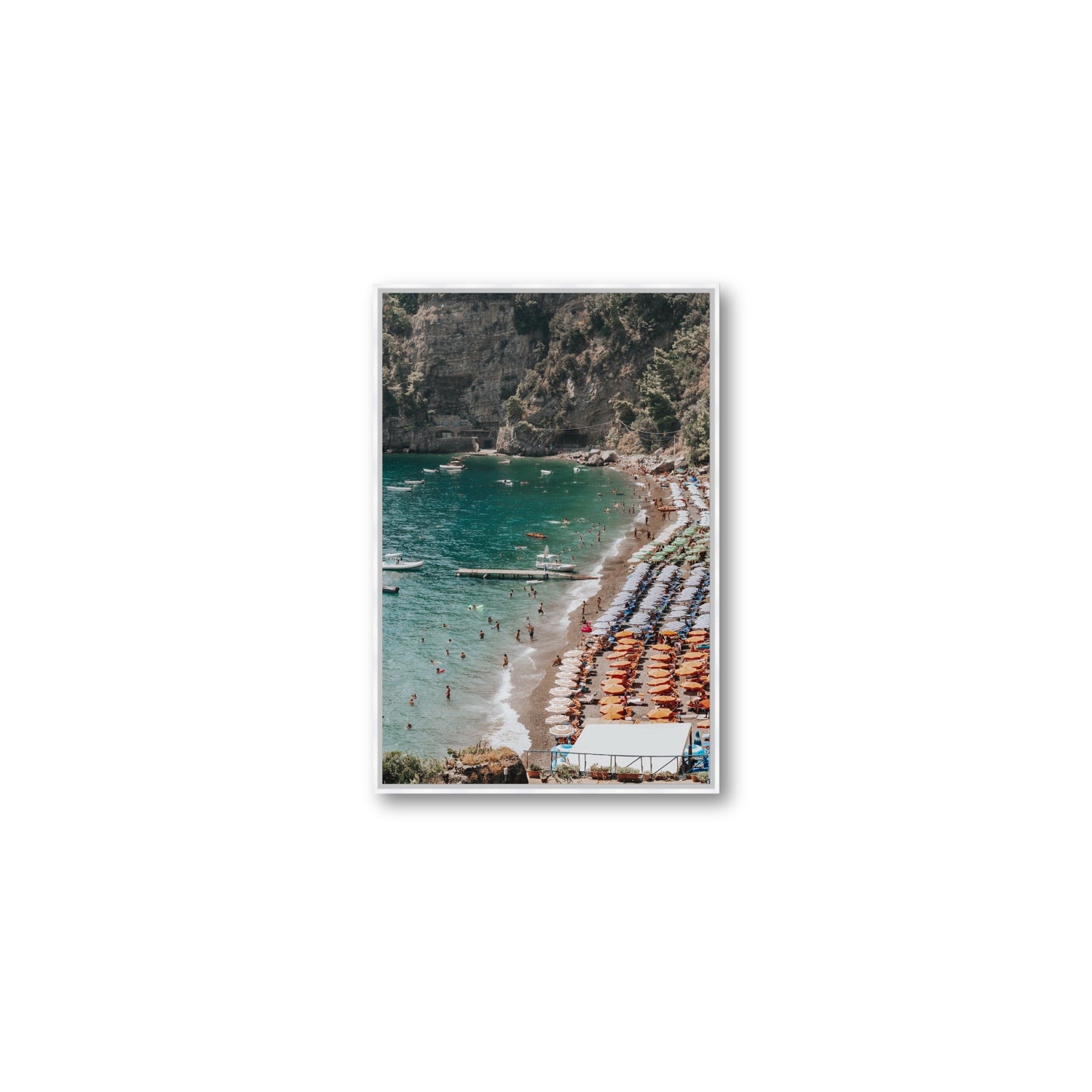 Parasol Panorama fine art print, Positano, Italy, Medium, White Float Frame, Fine Art Canvas