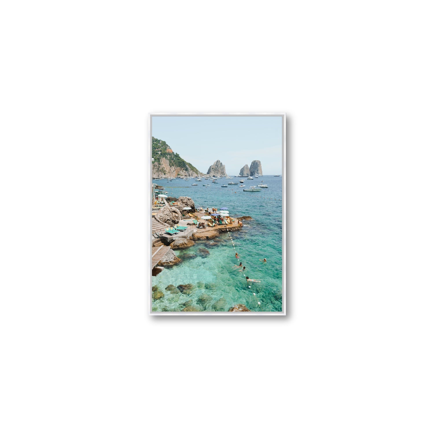 Summertime Blues Capri Mediterranean wall art Medium fine art canvas in white float frame