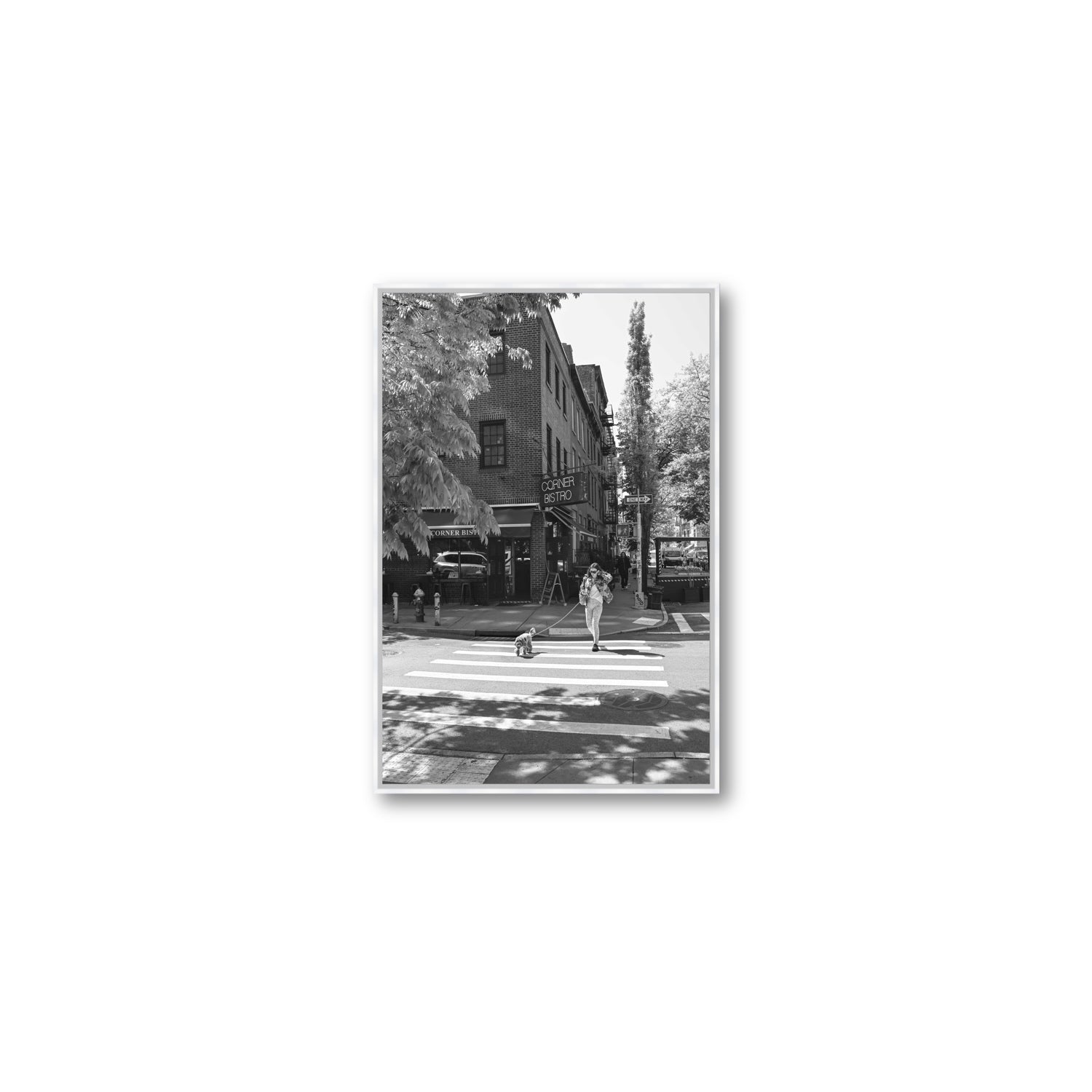 Sunlit Stroll New York NYC Black & White wall art Medium fine art canvas in white float frame