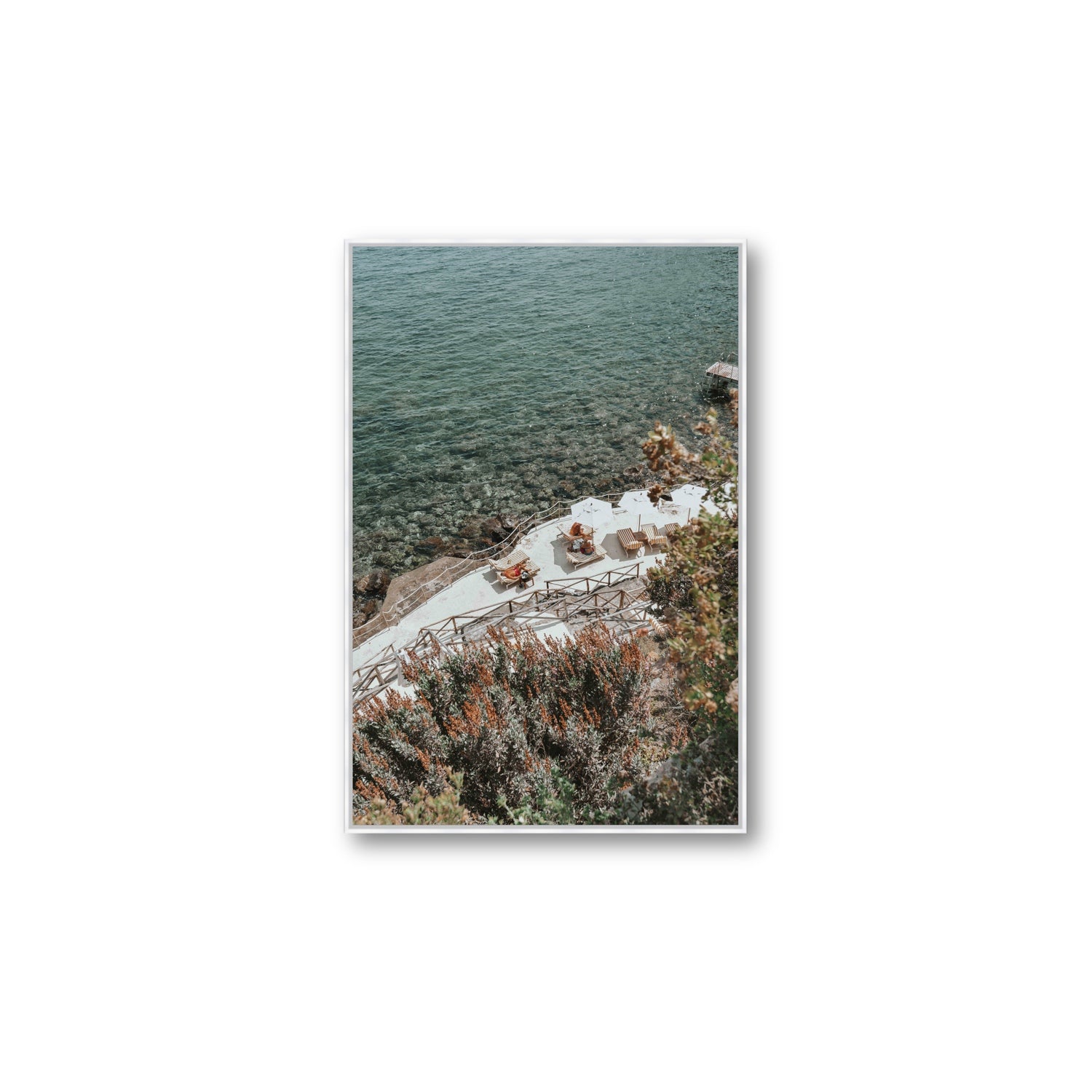 Hidden Gem Tuscany coastal wall art Large fine art canvas in white float frame