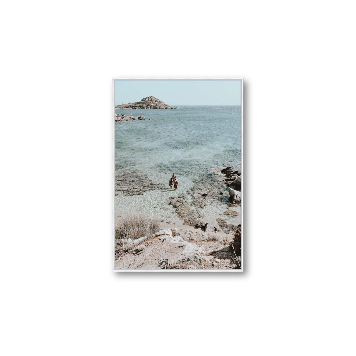 Island Life Mykonos coastal Greek island wall art Large fine art canvas in white float frame