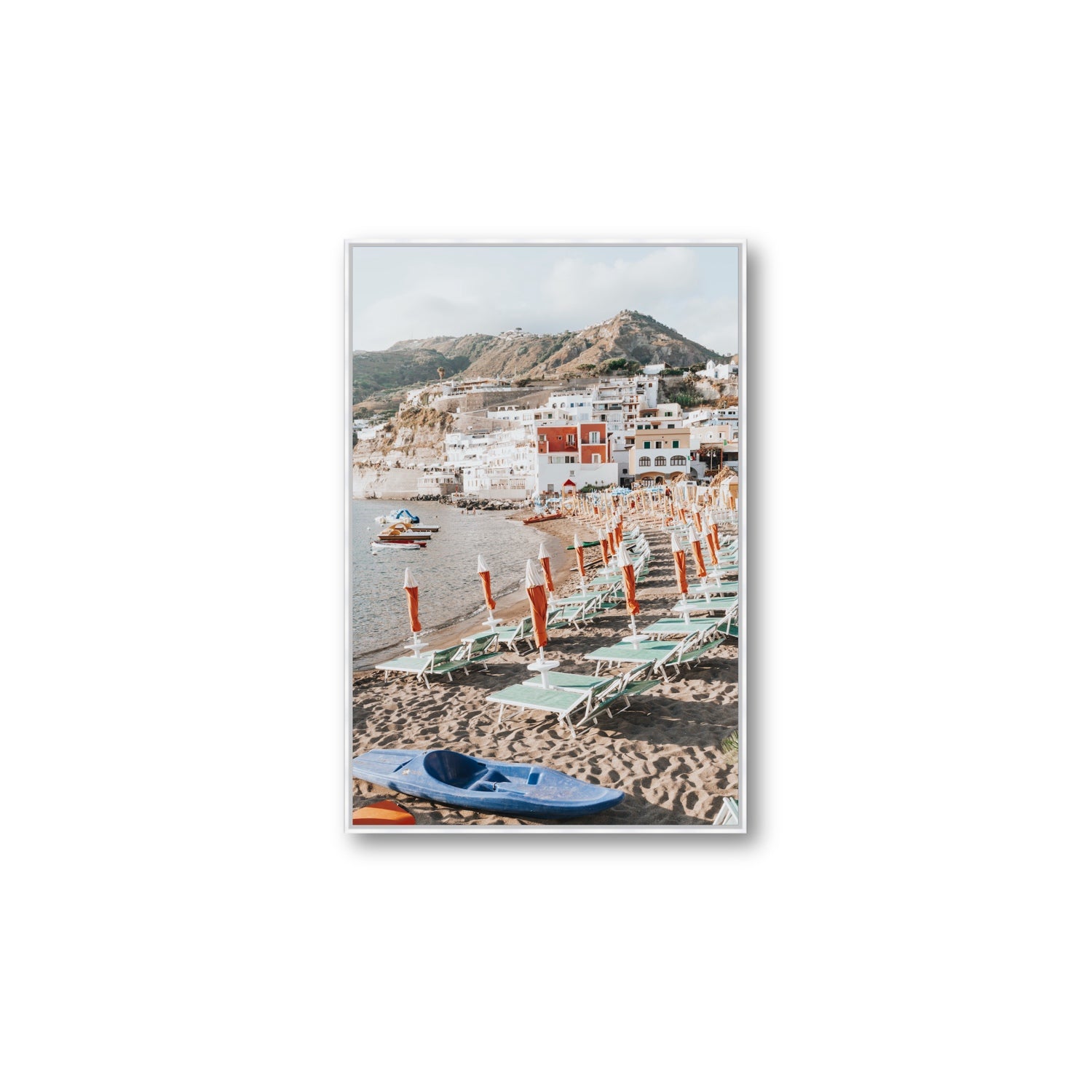 L'Isola del Paradiso Ischia Mediterranean wall art Large fine art canvas in white float frame