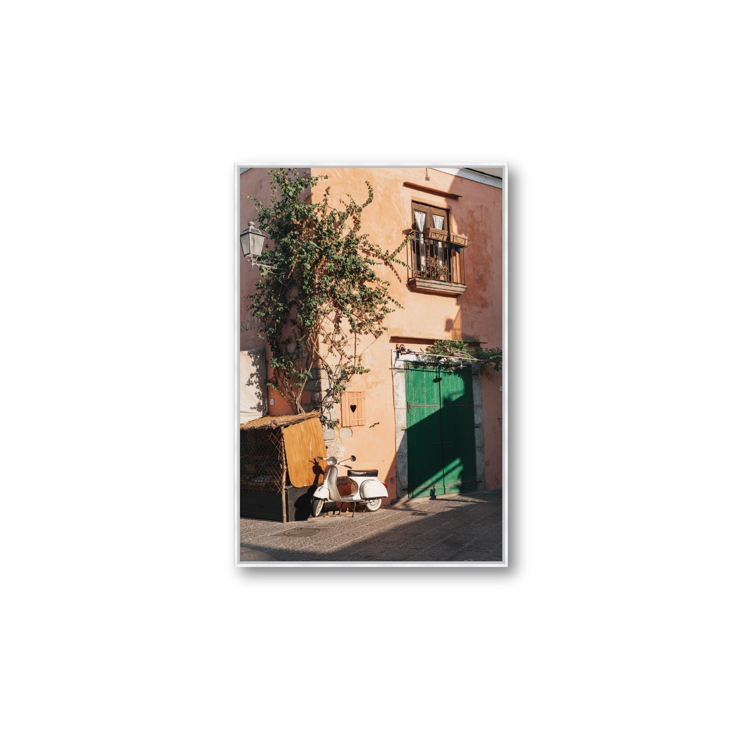 La Casa Ischia Italian Mediterranean decor wall art Large fine art canvas in white float frame