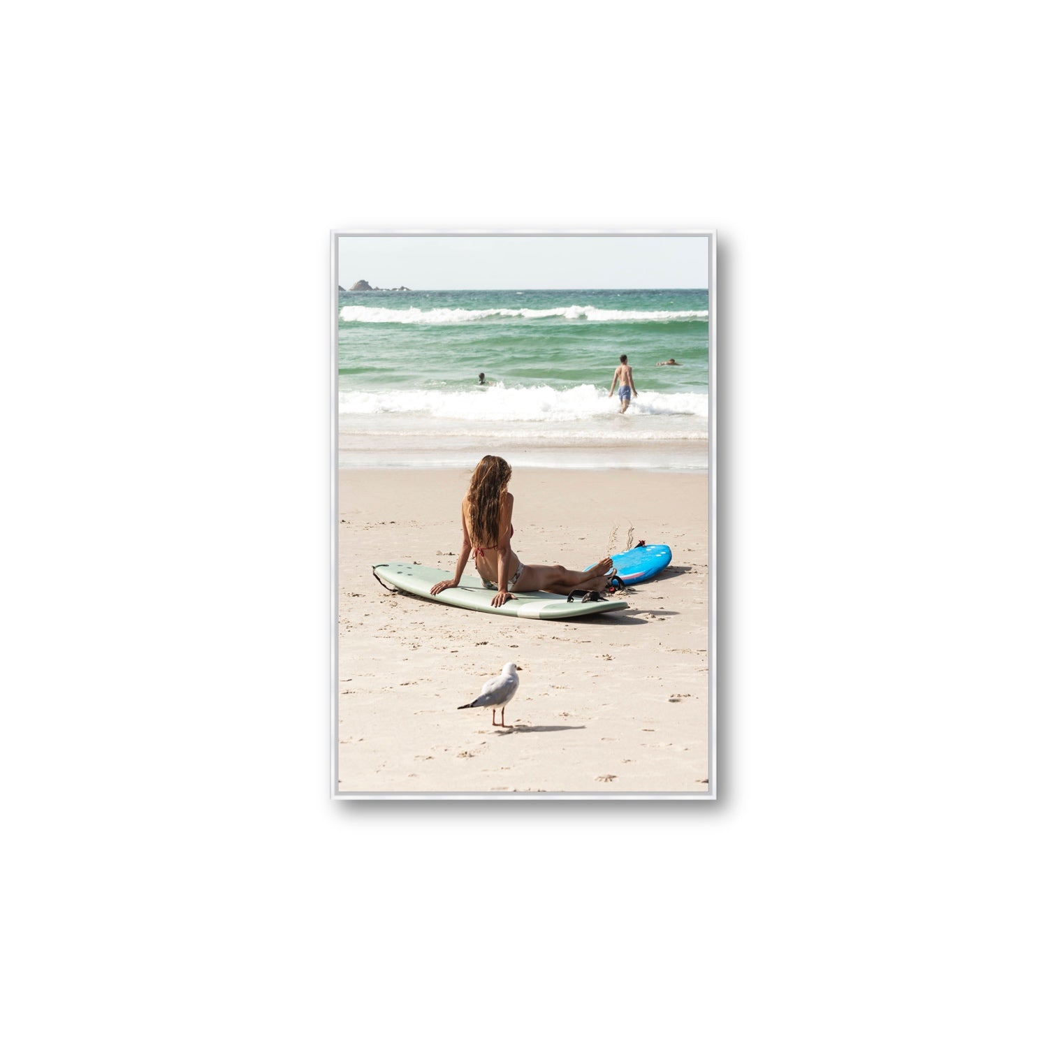 Carissa Byron Bay Surf coastal wall art Large fine art canvas in white float frame