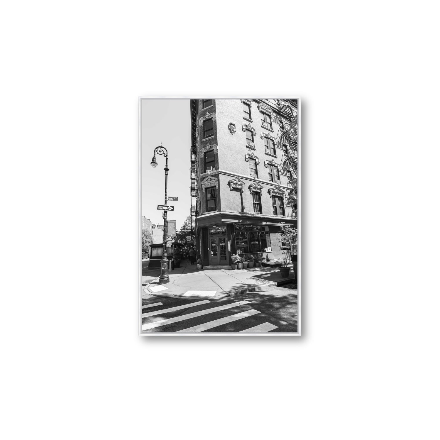 Parisian On Perry New York NYC Black & White wall art Large fine art canvas in white float frame