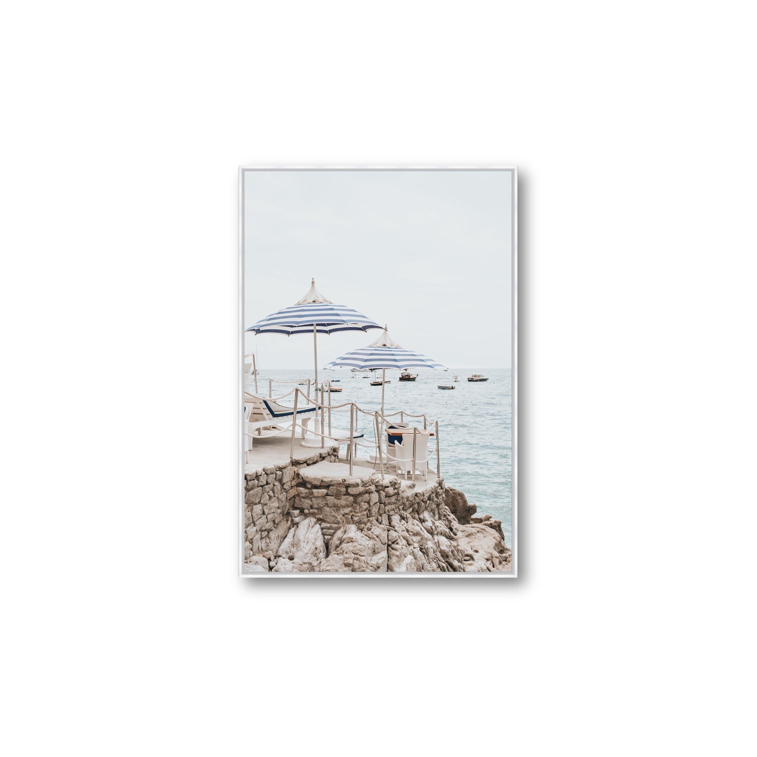 La Scogliera fine art print, Positano, Italy, Large, White Float Frame, Fine Art Canvas