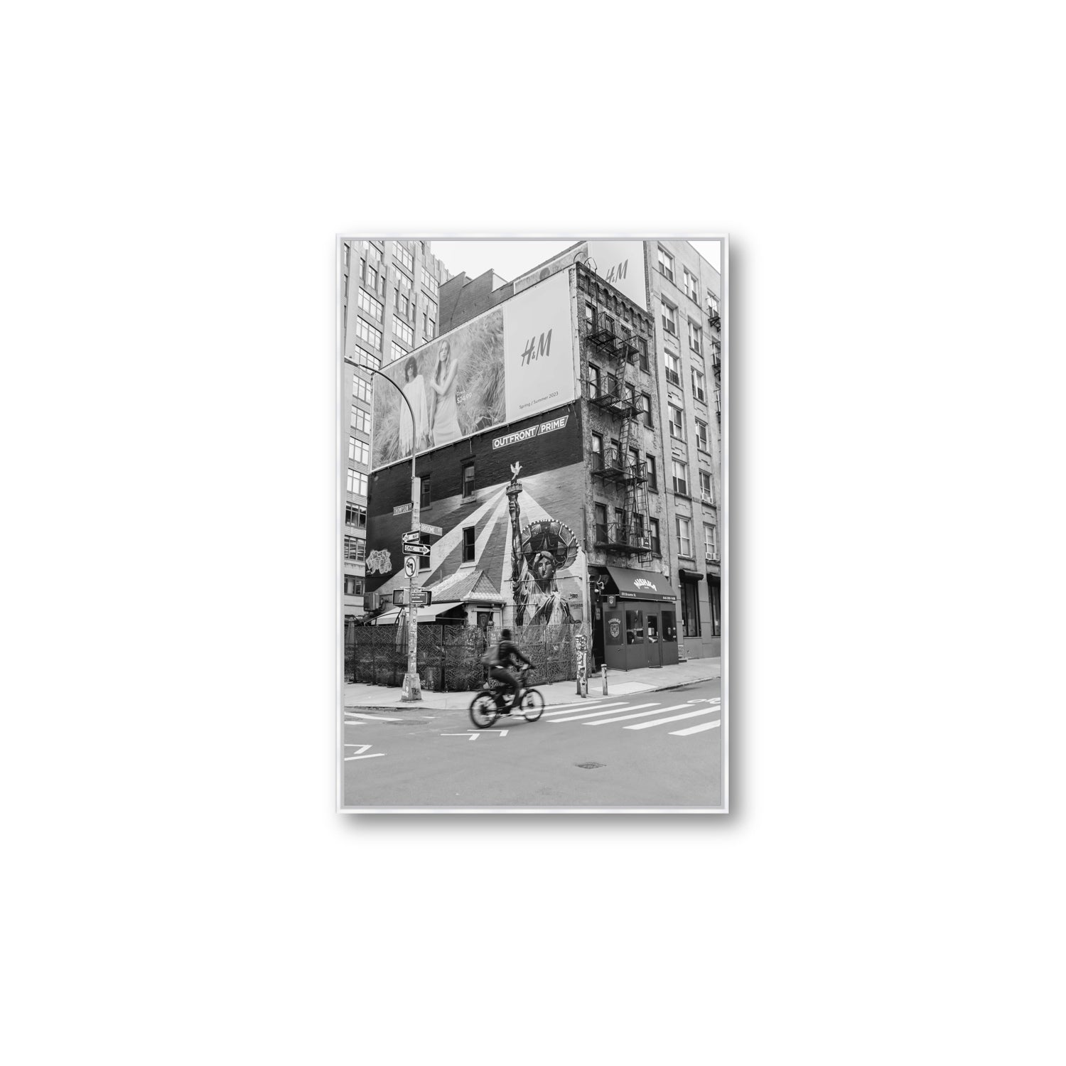 Shadows Of Liberty New York NYC Black & White wall art Large fine art canvas in white float frame