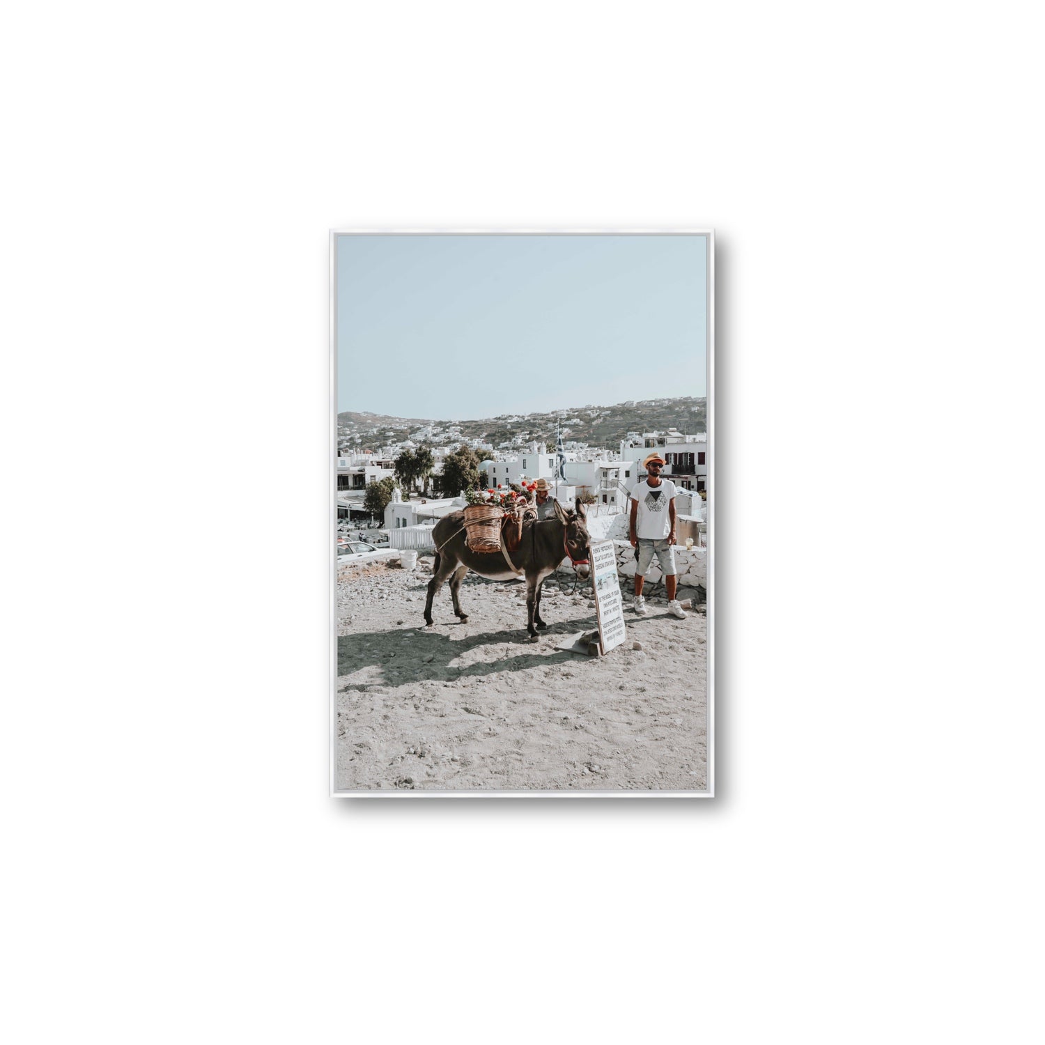 Let The Journey Begin Mykonos Greek island wall art Large fine art canvas in white float frame
