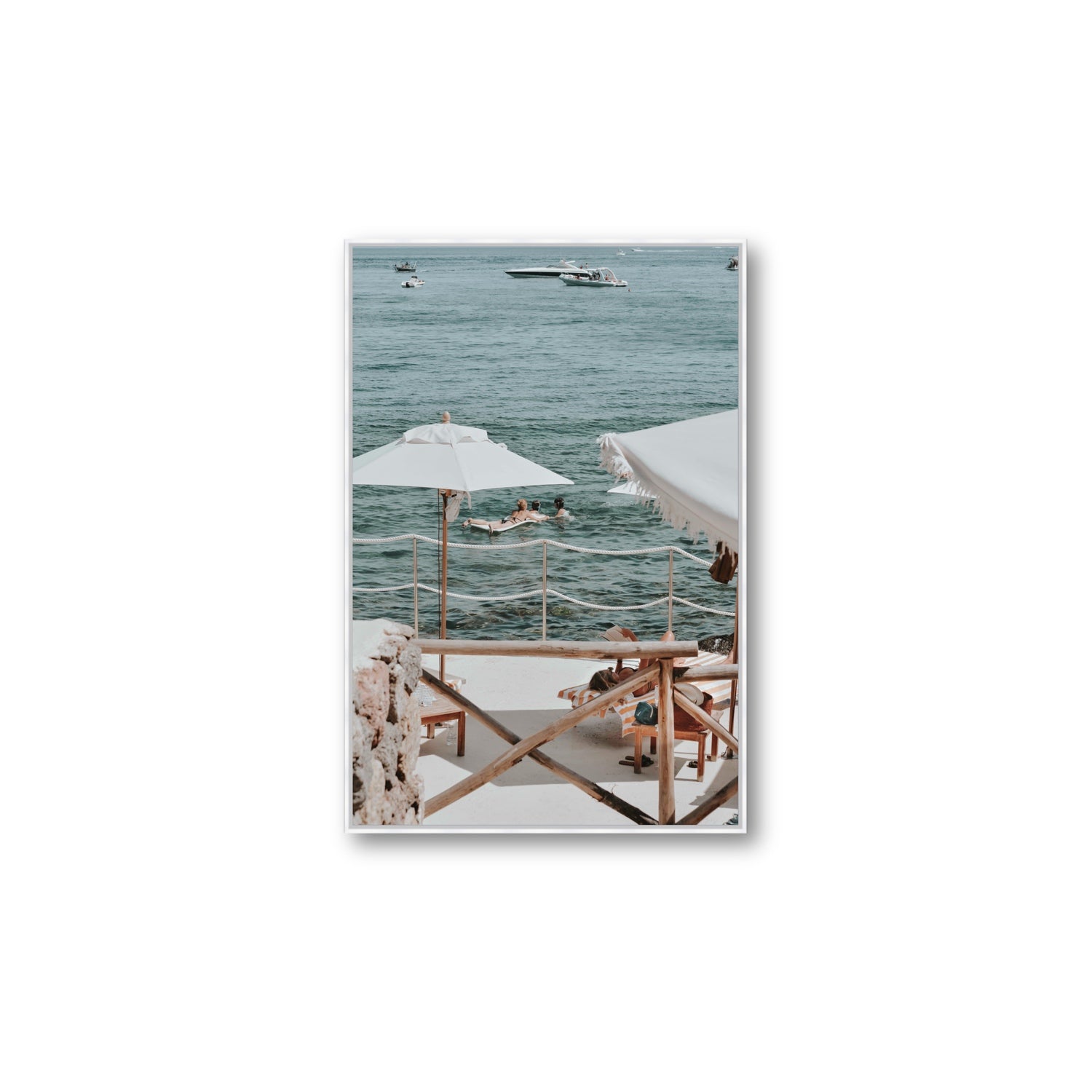 Hideaway Tuscany coastal Mediterranean wall art Large fine art canvas in white float frame