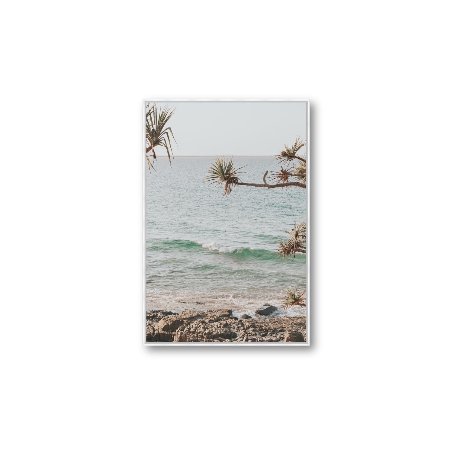 Good Vibrations fine art print, Noosa, Australia, coastal scenes artwork, Large, White Float Frame, Fine Art Canvas