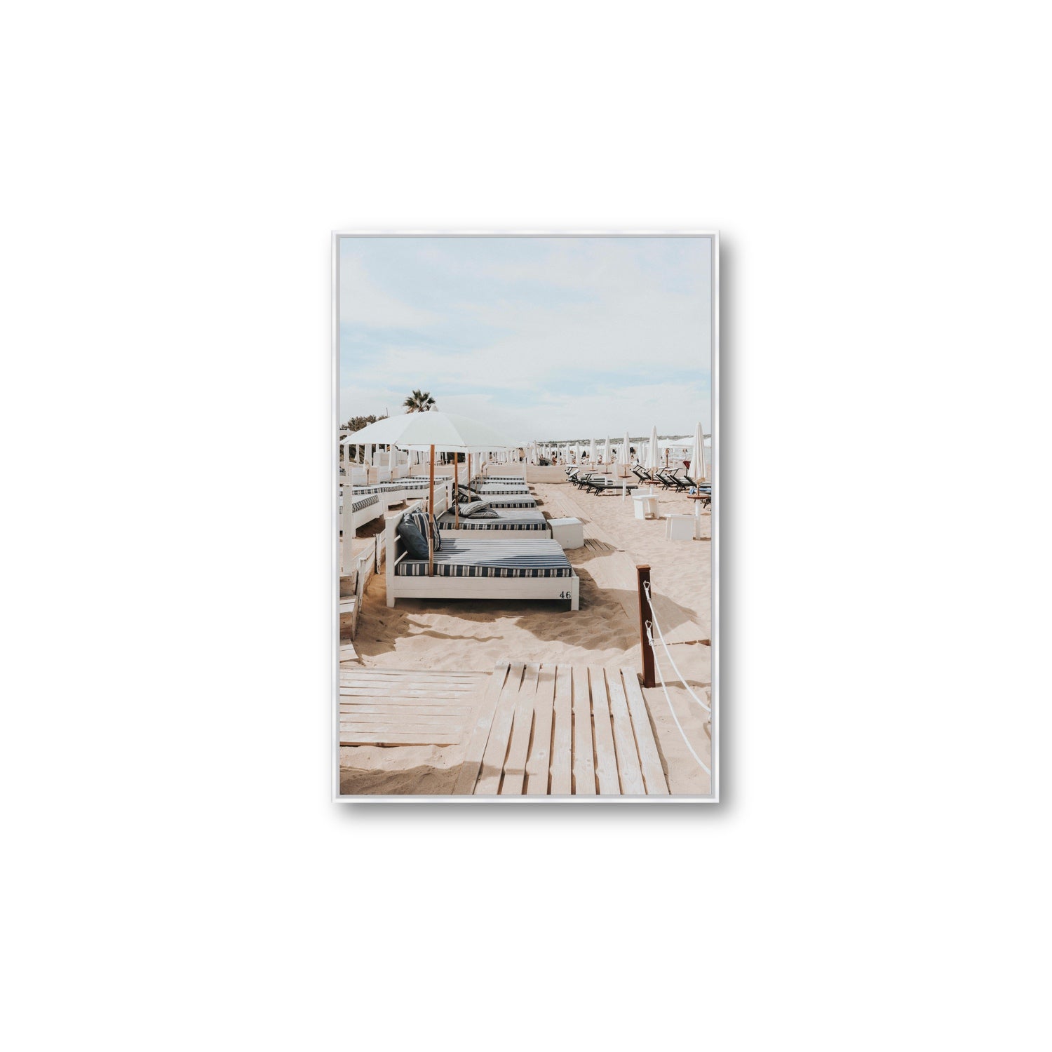 Coastal Repose Puglia beach Mediterranean fine art print Large fine art canvas in white float frame