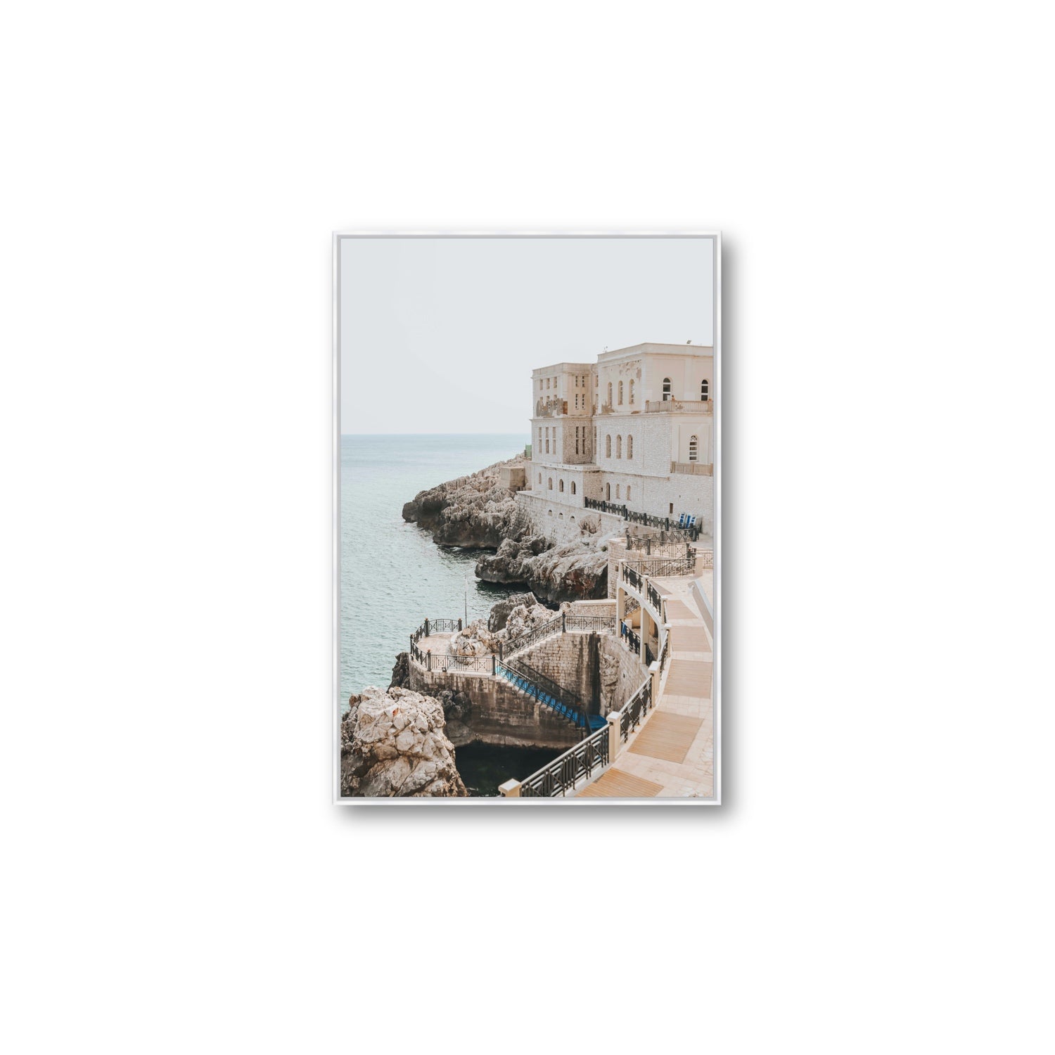Santa Cesarea Puglia Italian coastal wall art Large fine art canvas in white float frame