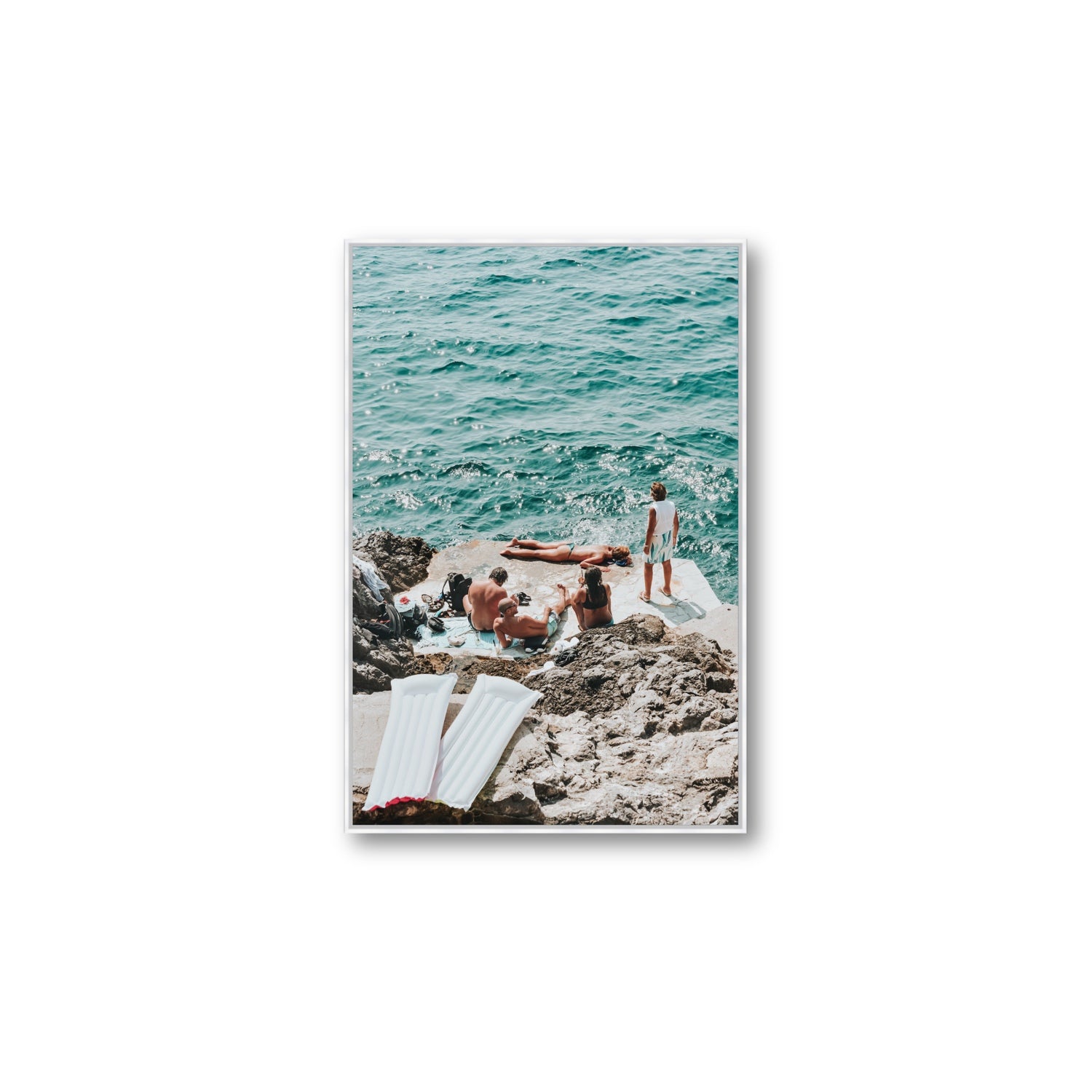 Gli Amici Praiano Amalfi Coast coastal wall art Large fine art canvas in white float frame