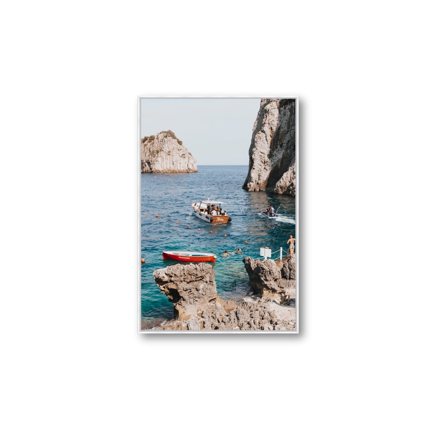 Set Sail fine art print, Capri, Italy, Large, White Float Frame, Fine Art Canvas