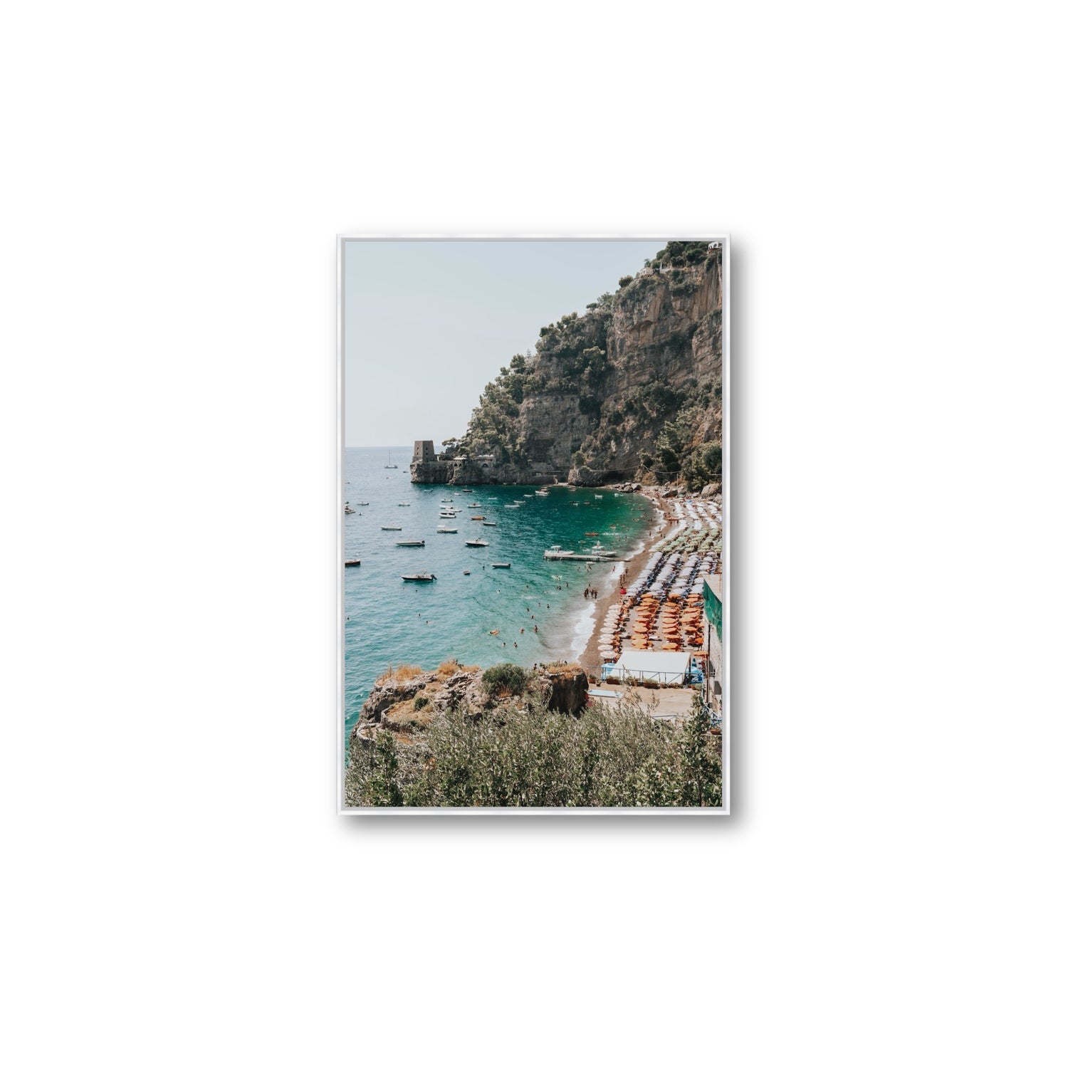 Baia dei Sogni fine art print, Positano, Italy, Large, White Float Frame, Fine Art Canvas