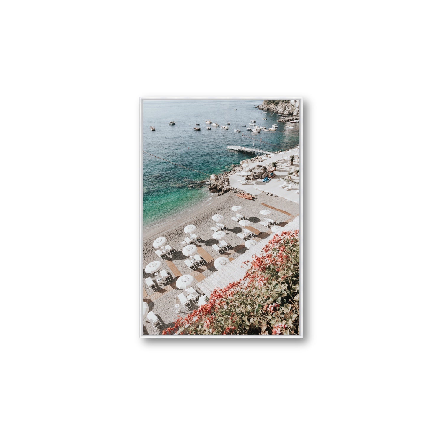 Tranquil Oasis Amalfi coastal wall art Large fine art canvas in white float frame