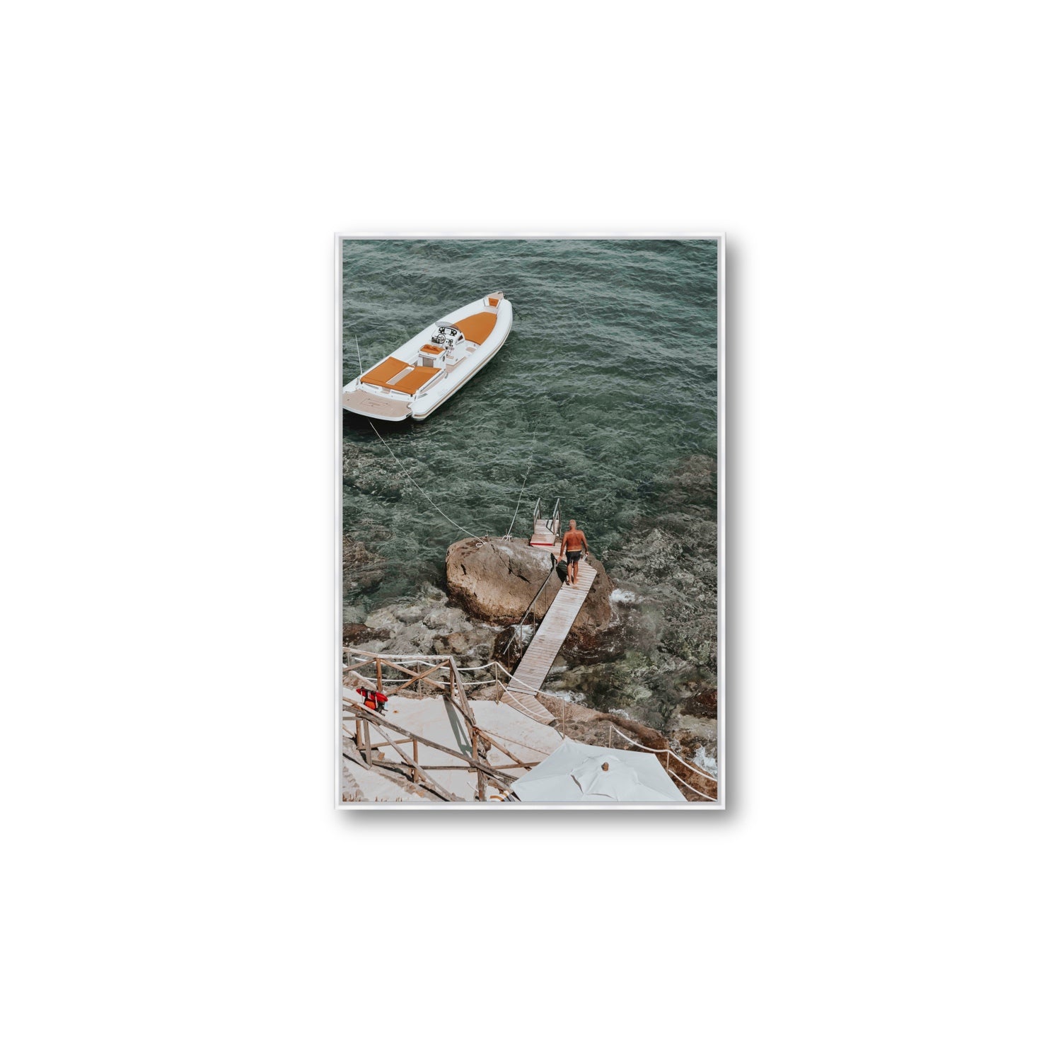 Secret Cove Tuscany coastal Italian wall art Large fine art canvas in white float frame