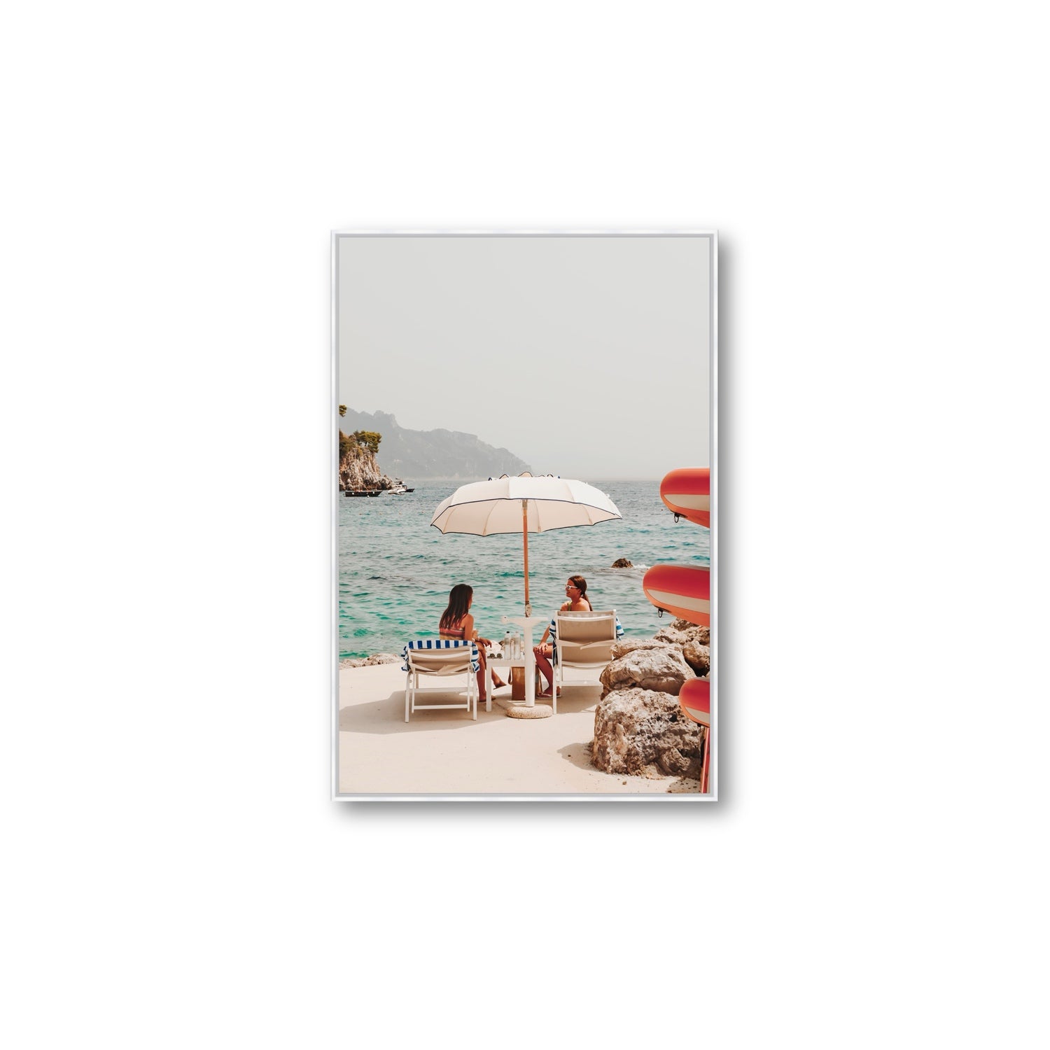 Salty Banter Amalfi Mediterranean wall art Large fine art canvas in white float frame