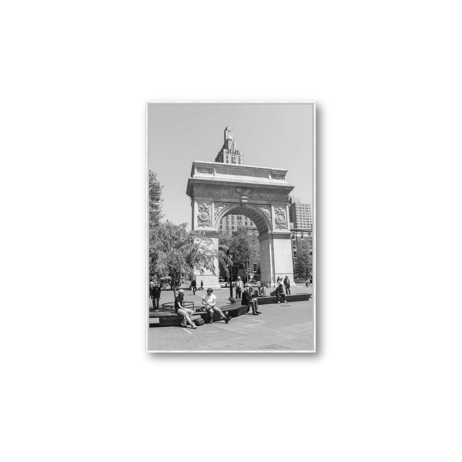 City Picnic New York NYC Black & White wall art Large fine art canvas in white float frame
