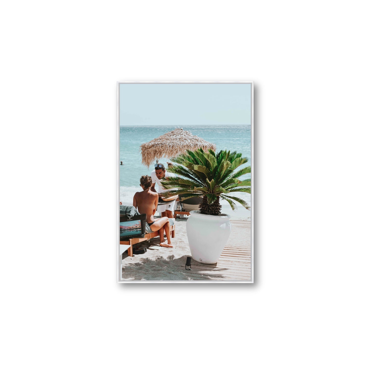 At Your Service Mykonos Greek island wall art Large fine art canvas in white float frame