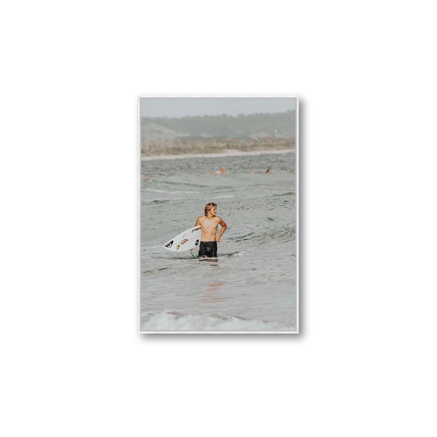 Chasing Mavericks Byron Bay Surf coastal wall art Large fine art canvas in white float frame