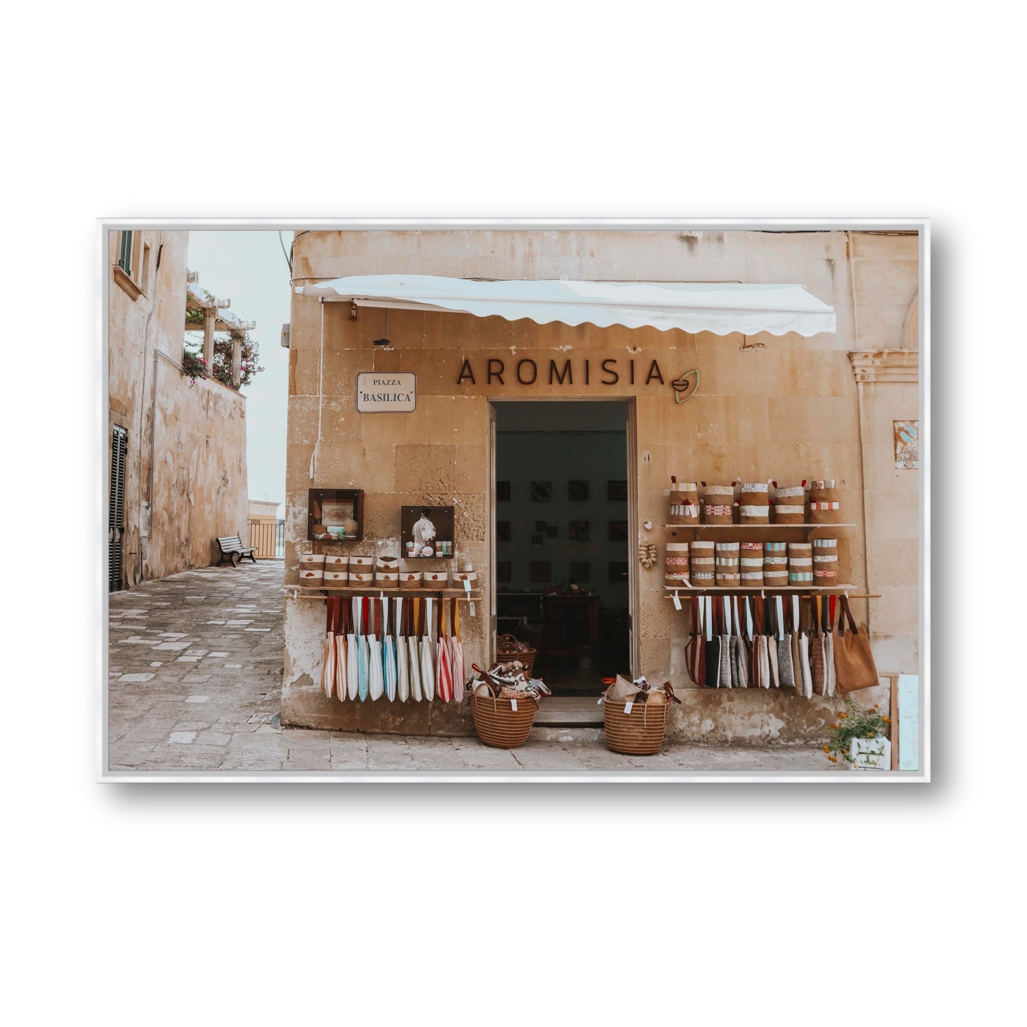 Aromisia Puglia Otranto Italian wall art Statement fine art canvas in white float frame