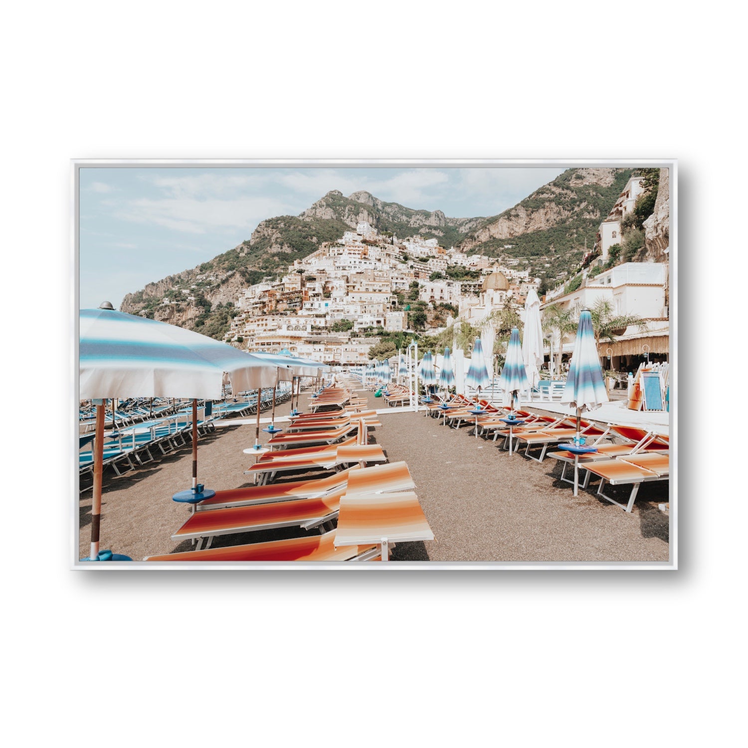 Spiaggia Grande fine art print, Positano, Italy, Statement, White Float Frame, Fine Art Canvas