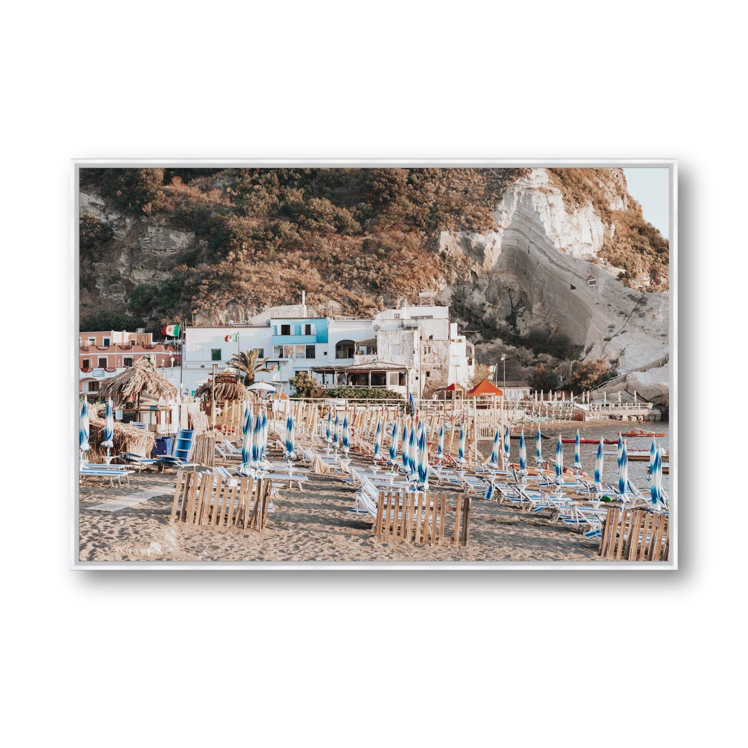 Sant' Angelo Ischia Italian coastal wall art Statement fine art canvas in white float frame