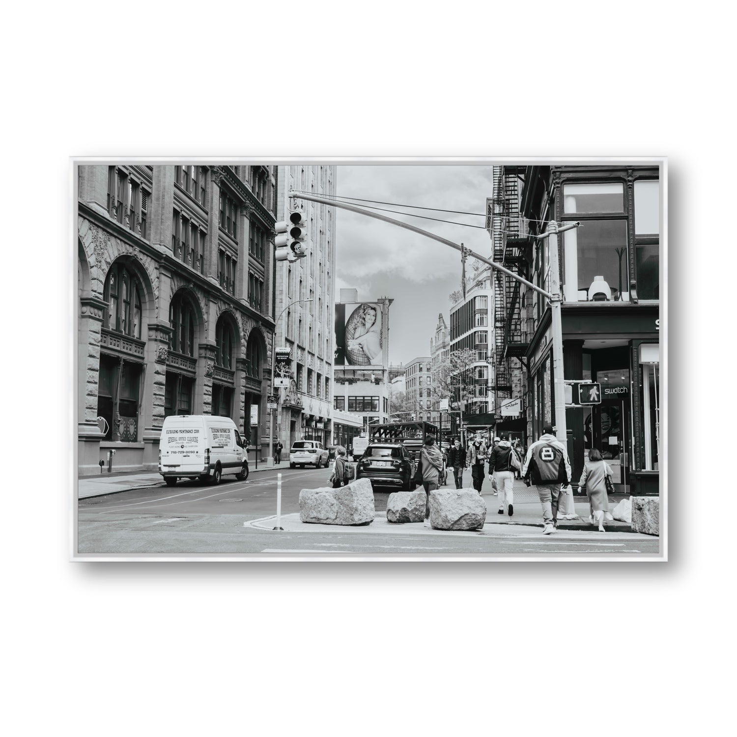 Inkwell Metropolis New York NYC Black & White wall art Statement fine art canvas in white float frame